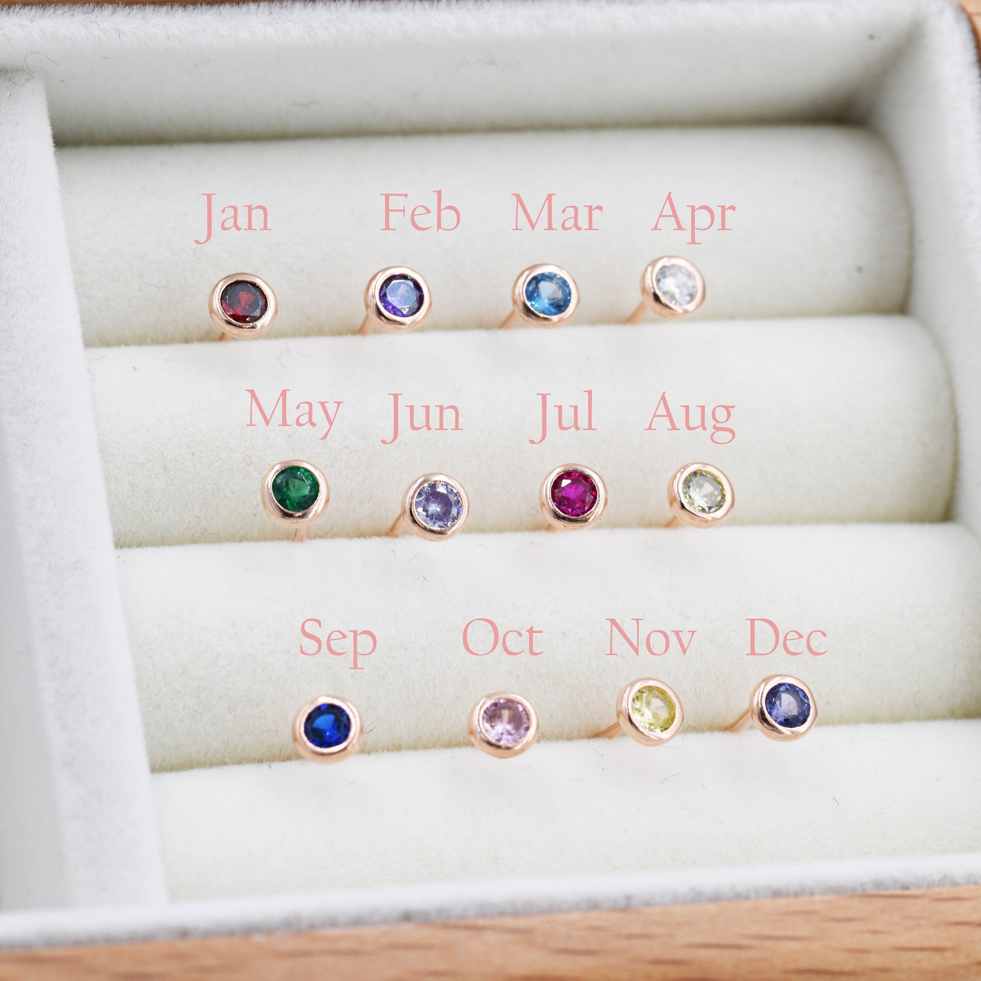 Sterling Silver Tiny Birthstone Stud Earrings,  4mm Birthstone CZ Earrings, Silver, Gold or Rose Gold, Stacking Earrings