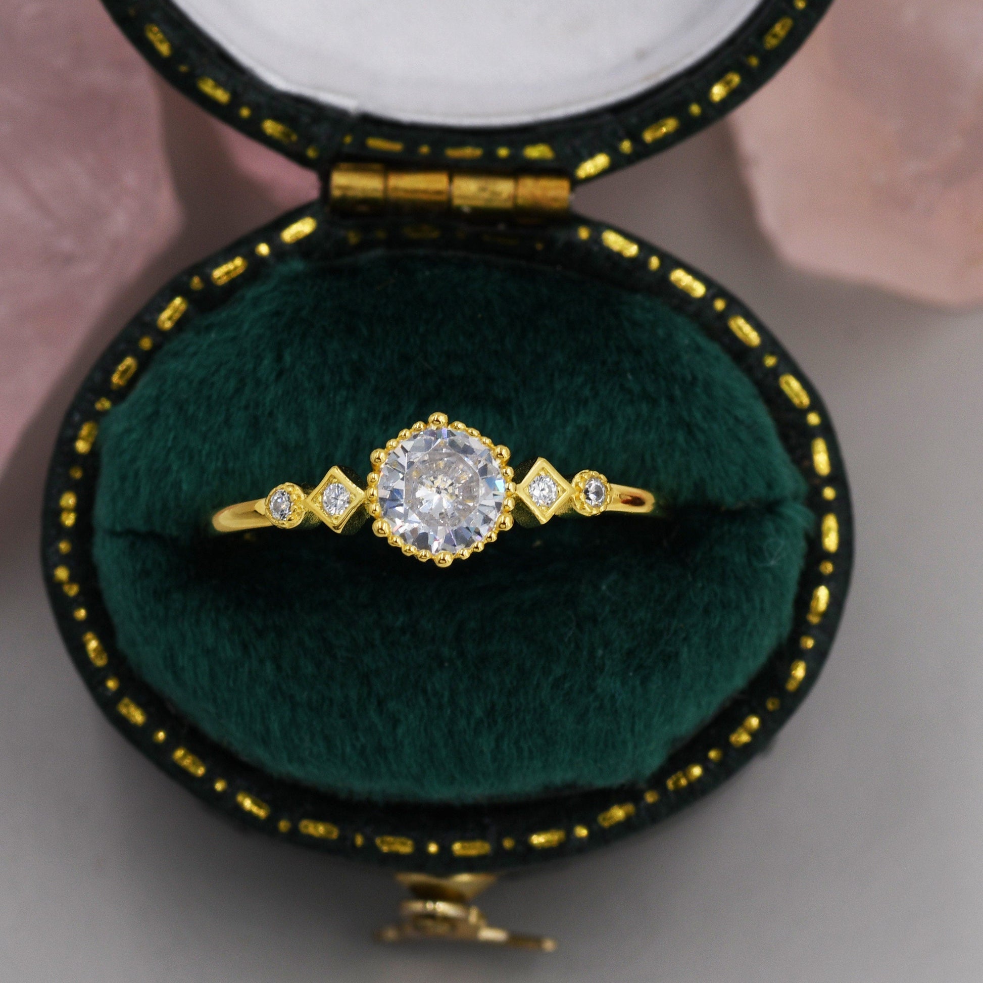 0.5 Carat CZ Ring in Sterling Silver, Silver or Gold, Diamond Ring, Vintage Inspired Design US 5 - 8