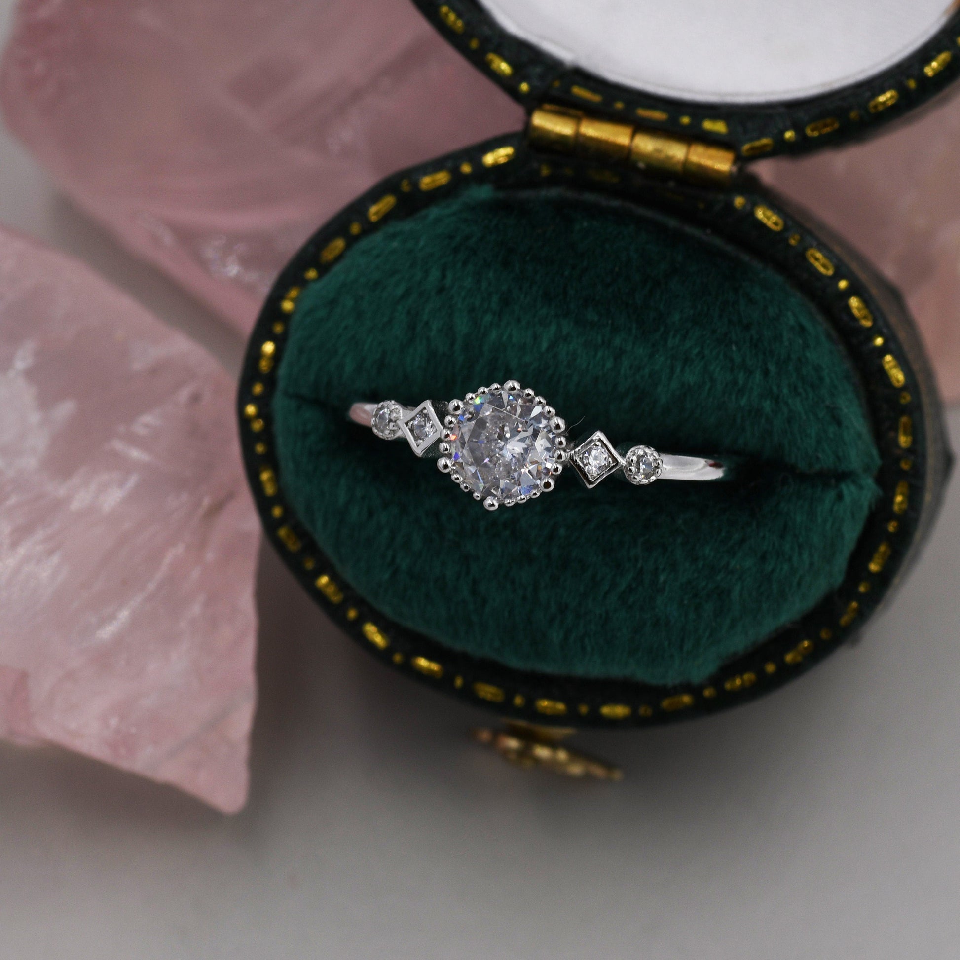 0.5 Carat CZ Ring in Sterling Silver, Silver or Gold, Diamond Ring, Vintage Inspired Design US 5 - 8