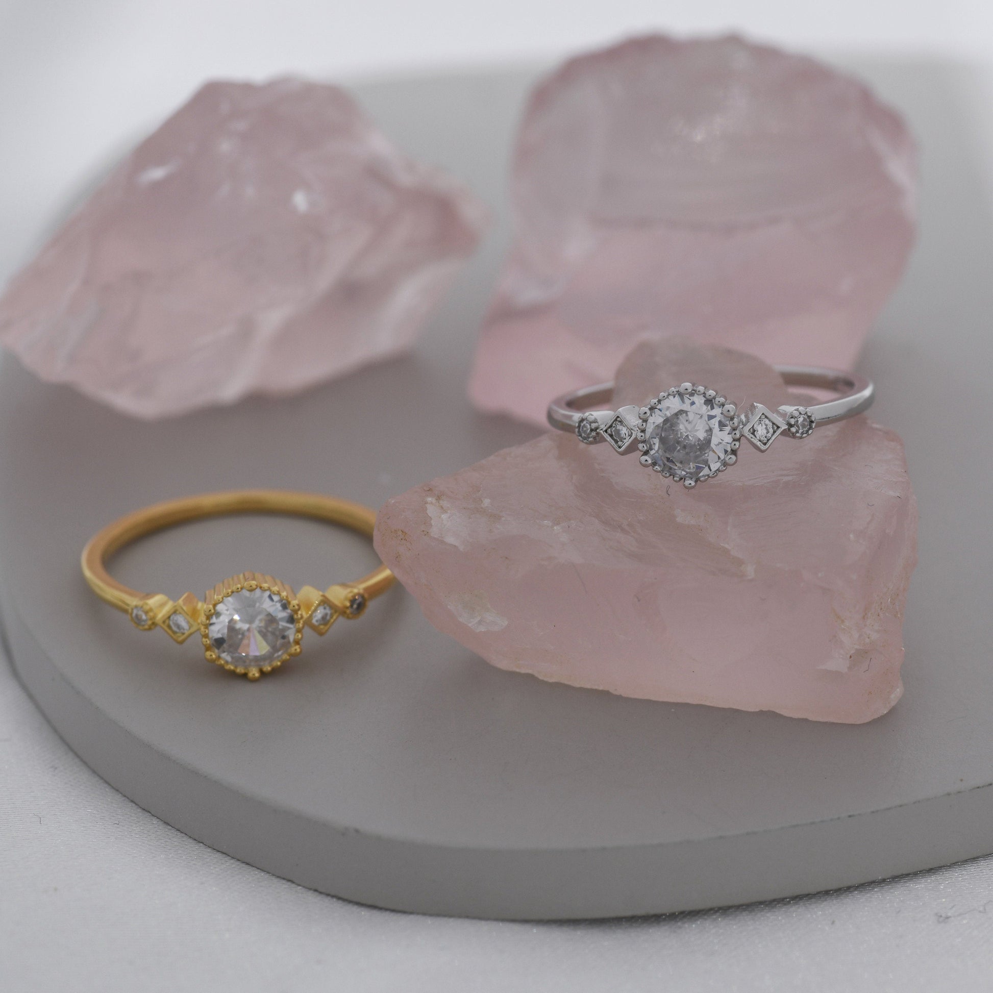 0.5 Carat CZ Ring in Sterling Silver, Silver or Gold, Diamond Ring, Vintage Inspired Design US 5 - 8