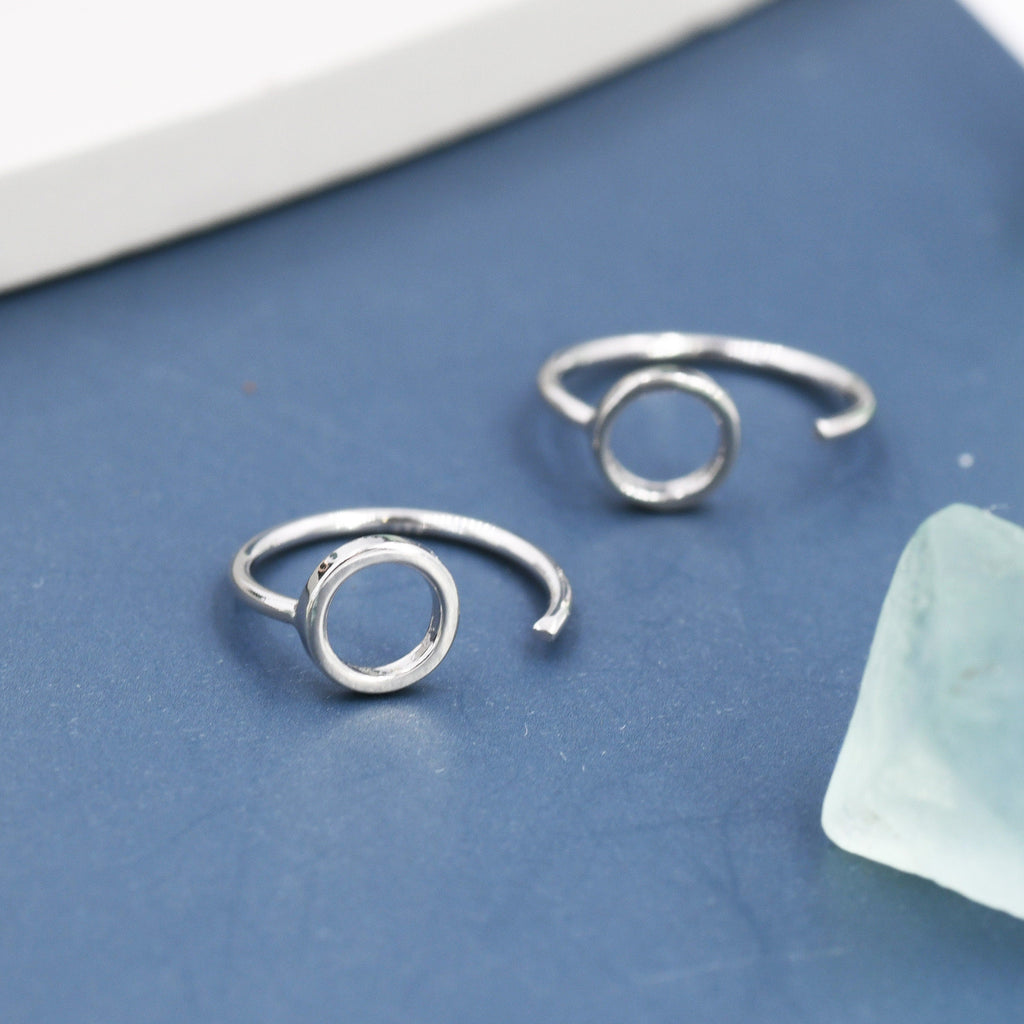 Tiny Circle Huggie Hoop Earrings in Sterling Silver, Circle Earrings, Open Hoops,  Pull-Through Threader Earrings, Half Hoop Earrings