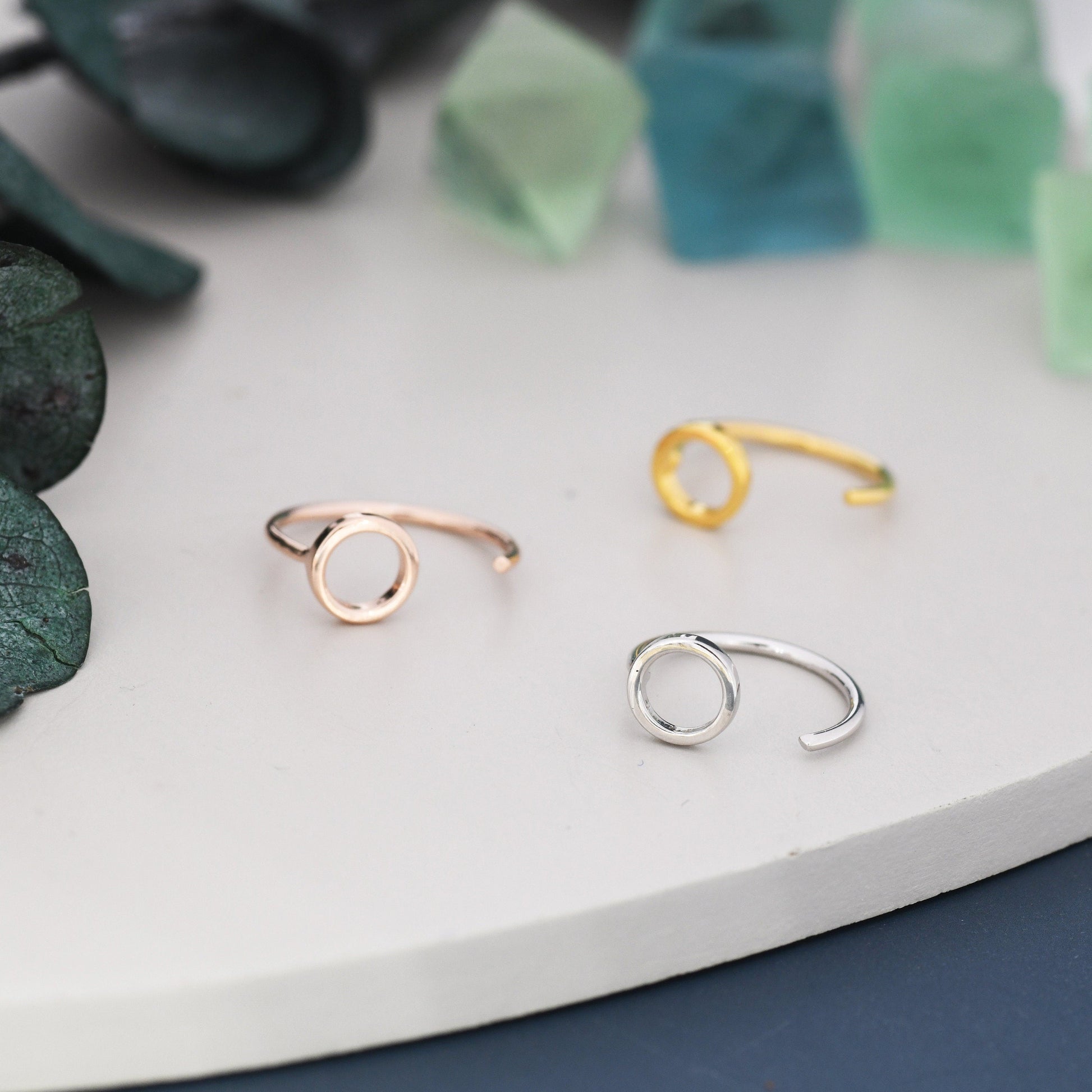 Tiny Circle Huggie Hoop Earrings in Sterling Silver, Circle Earrings, Open Hoops,  Pull-Through Threader Earrings, Half Hoop Earrings