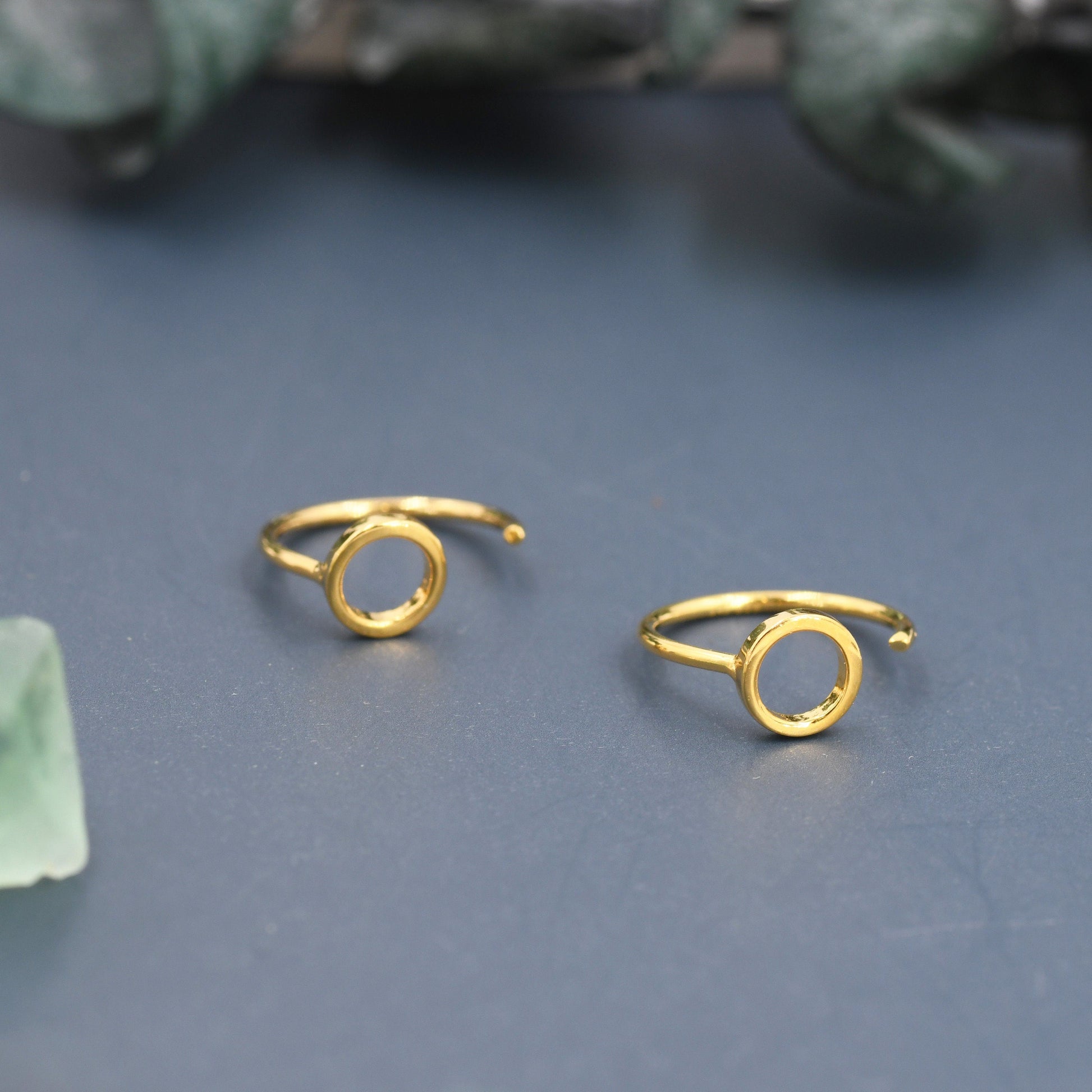 Tiny Circle Huggie Hoop Earrings in Sterling Silver, Circle Earrings, Open Hoops,  Pull-Through Threader Earrings, Half Hoop Earrings