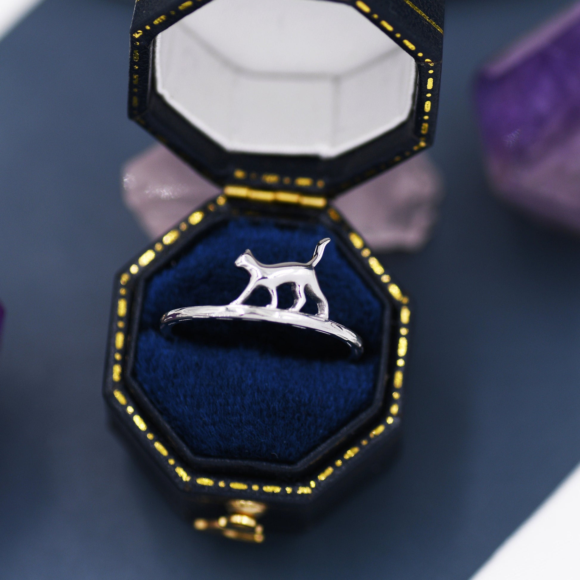 Cute Cat Ring in Sterling Silver, Cat Silhouette Ring,  Kitty Cat Ring, Cat Lover Gift  US 5 - 8,