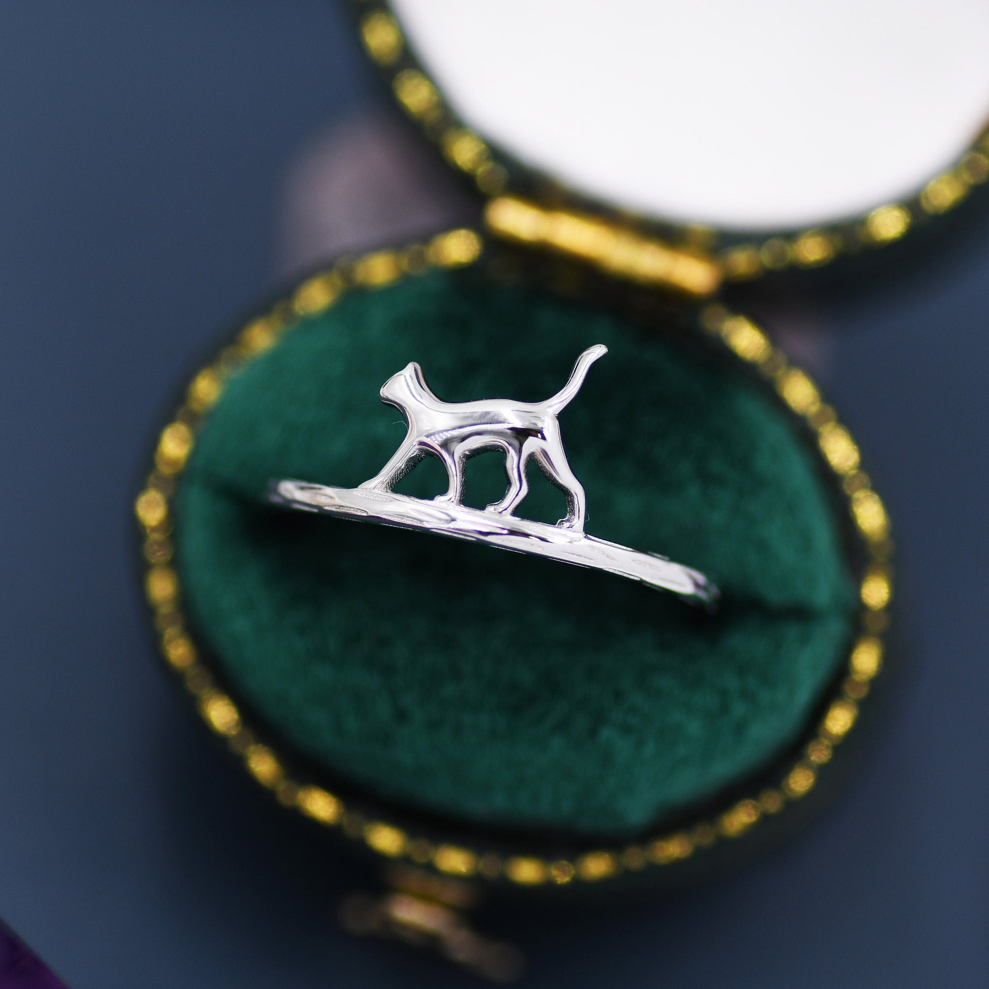 Cute Cat Ring in Sterling Silver, Cat Silhouette Ring,  Kitty Cat Ring, Cat Lover Gift  US 5 - 8,