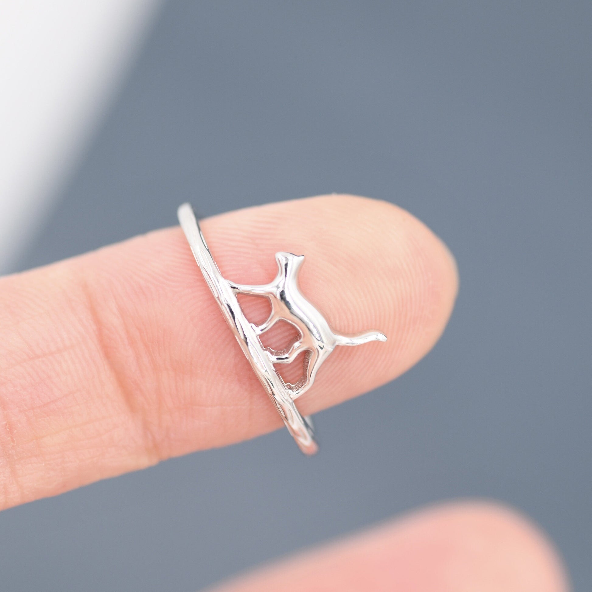 Cute Cat Ring in Sterling Silver, Cat Silhouette Ring,  Kitty Cat Ring, Cat Lover Gift  US 5 - 8,