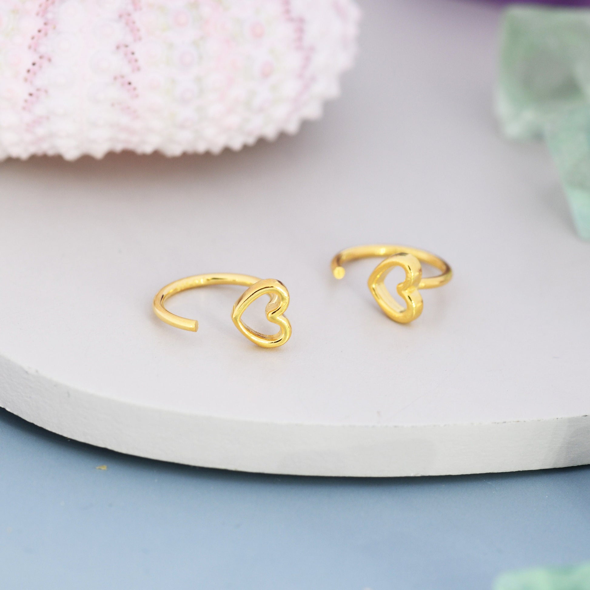 Tiny Open Heart Huggie Hoop Earrings in Sterling Silver, Silver, Gold or Rose Gold, Dainty Little Heart Open Threader, Threader Hoop