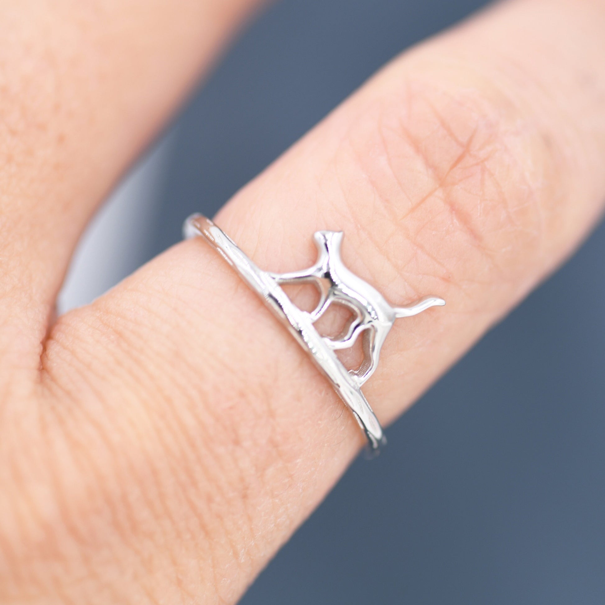 Cute Cat Ring in Sterling Silver, Cat Silhouette Ring,  Kitty Cat Ring, Cat Lover Gift  US 5 - 8,