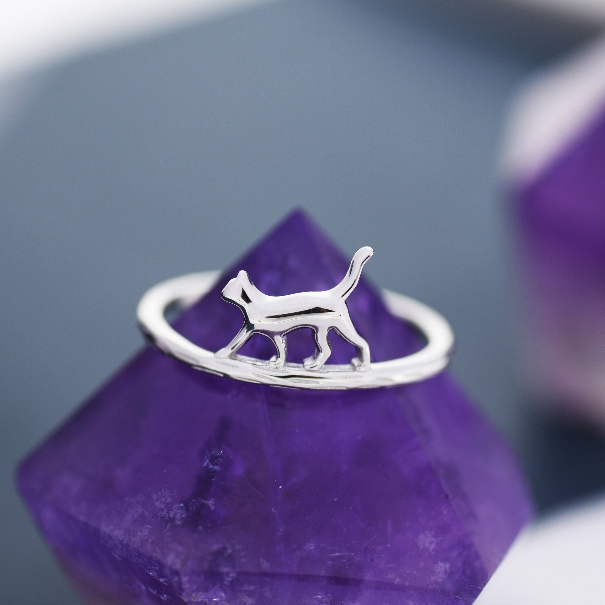 Cute Cat Ring in Sterling Silver, Cat Silhouette Ring,  Kitty Cat Ring, Cat Lover Gift  US 5 - 8,