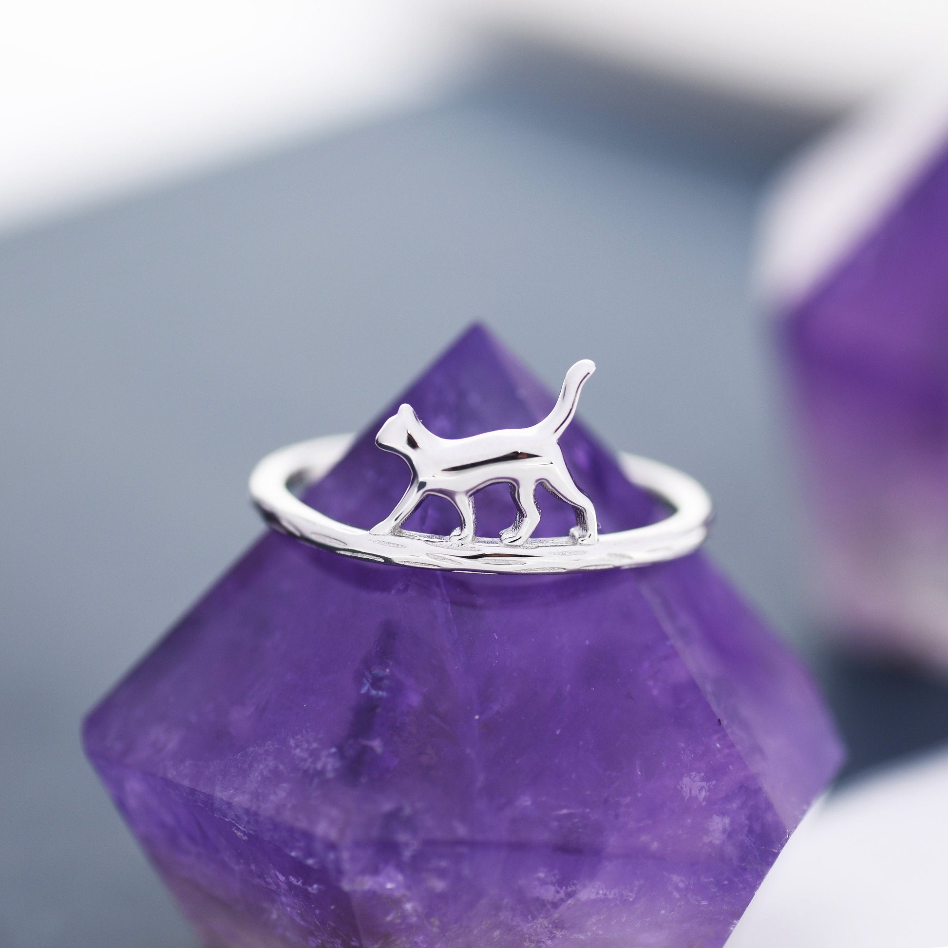 Cute Cat Ring in Sterling Silver, Cat Silhouette Ring,  Kitty Cat Ring, Cat Lover Gift  US 5 - 8,