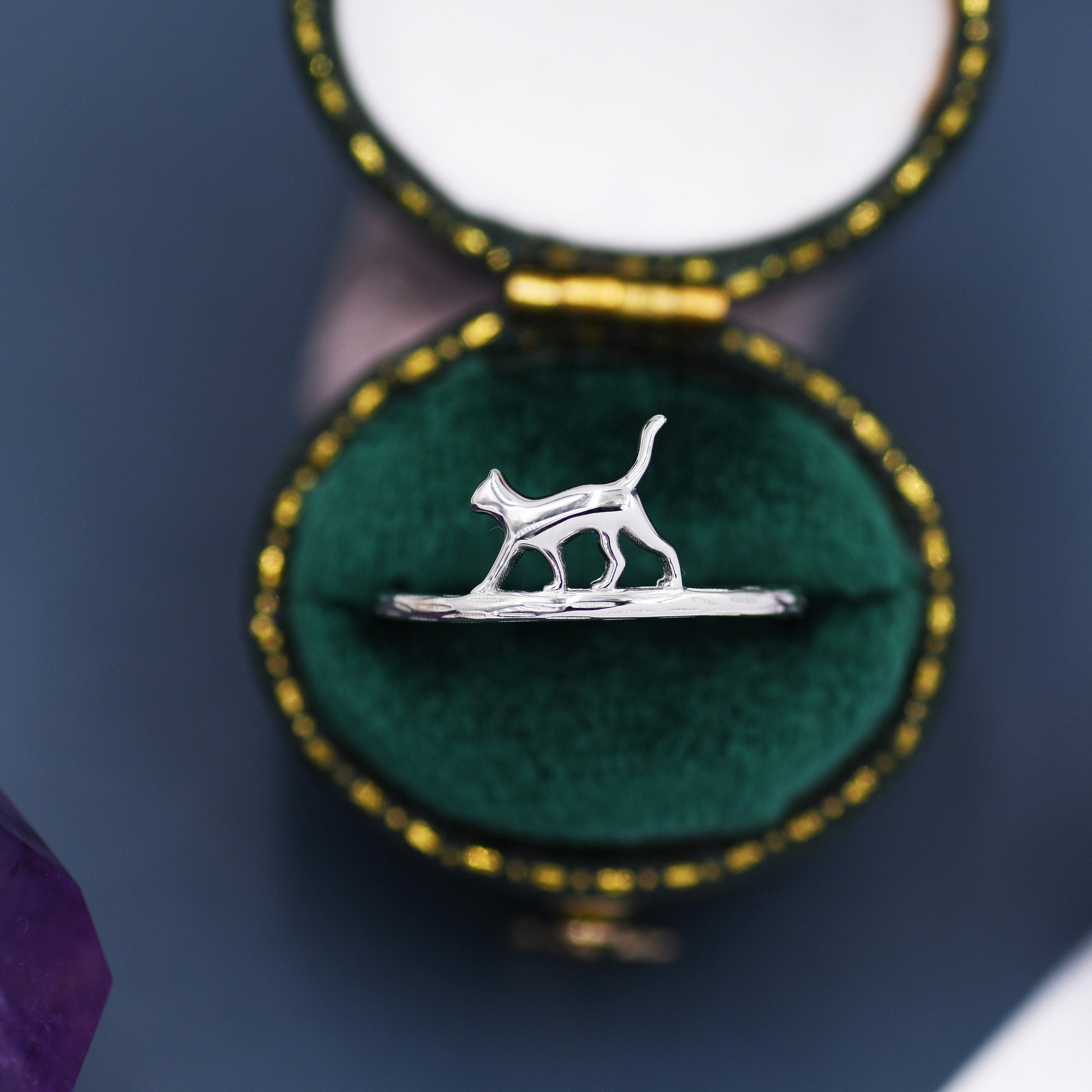 Cute Cat Ring in Sterling Silver, Cat Silhouette Ring,  Kitty Cat Ring, Cat Lover Gift  US 5 - 8,