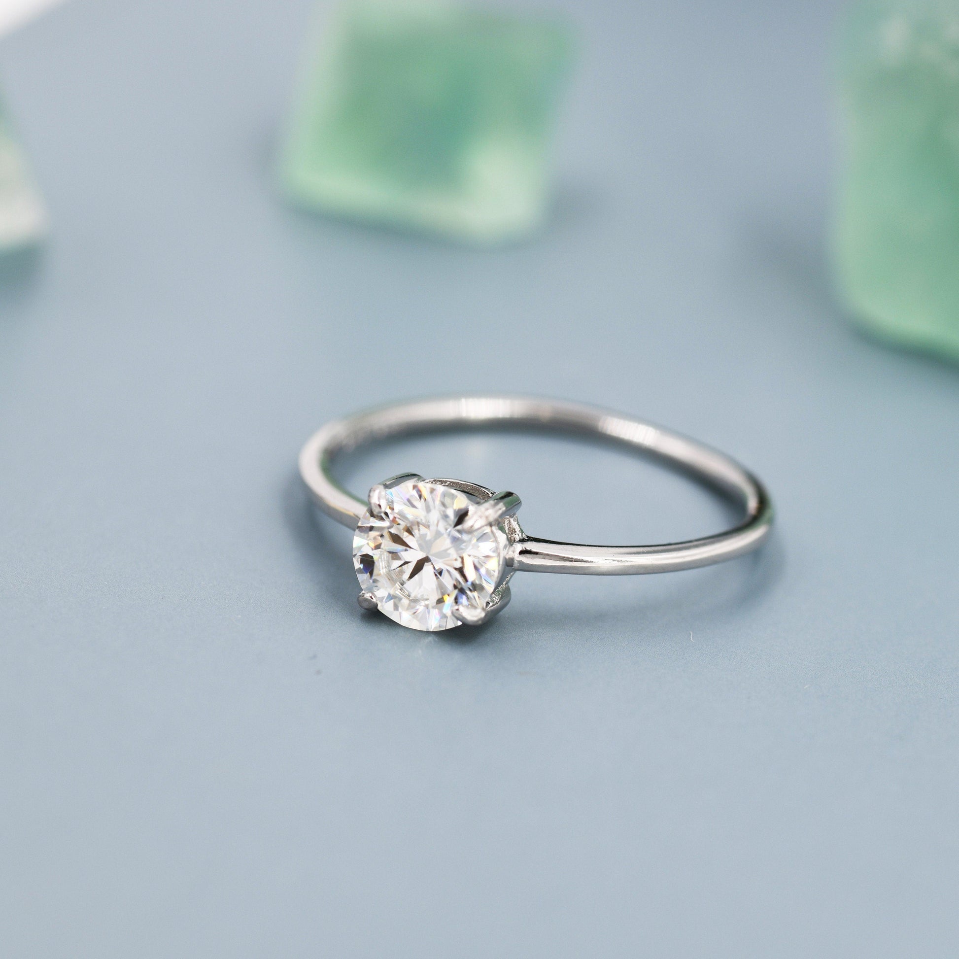 0.8 Carat Moissanite Diamond Classic Single Stone Engagement Ring in Sterling Silver, Genuine Moissanite Diamond, US 5-8