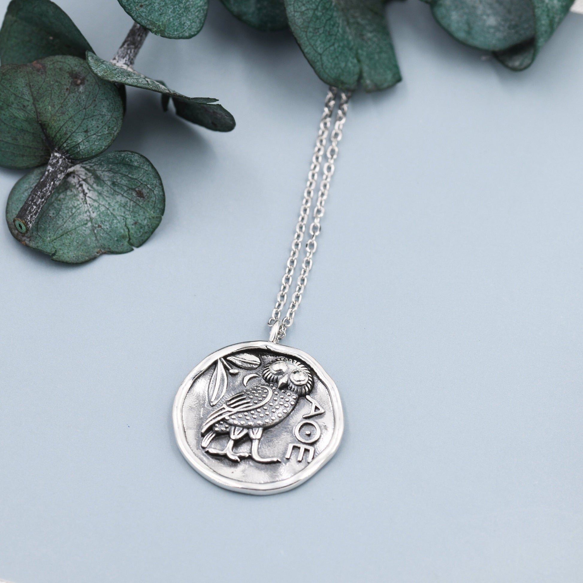 Sterling Silver Greek Coin Pendant Necklace - Owl Coin Necklace , Owl of Athena Coin Necklace in Silver, Ancient Greek Coin Inspired, Bird Necklace
