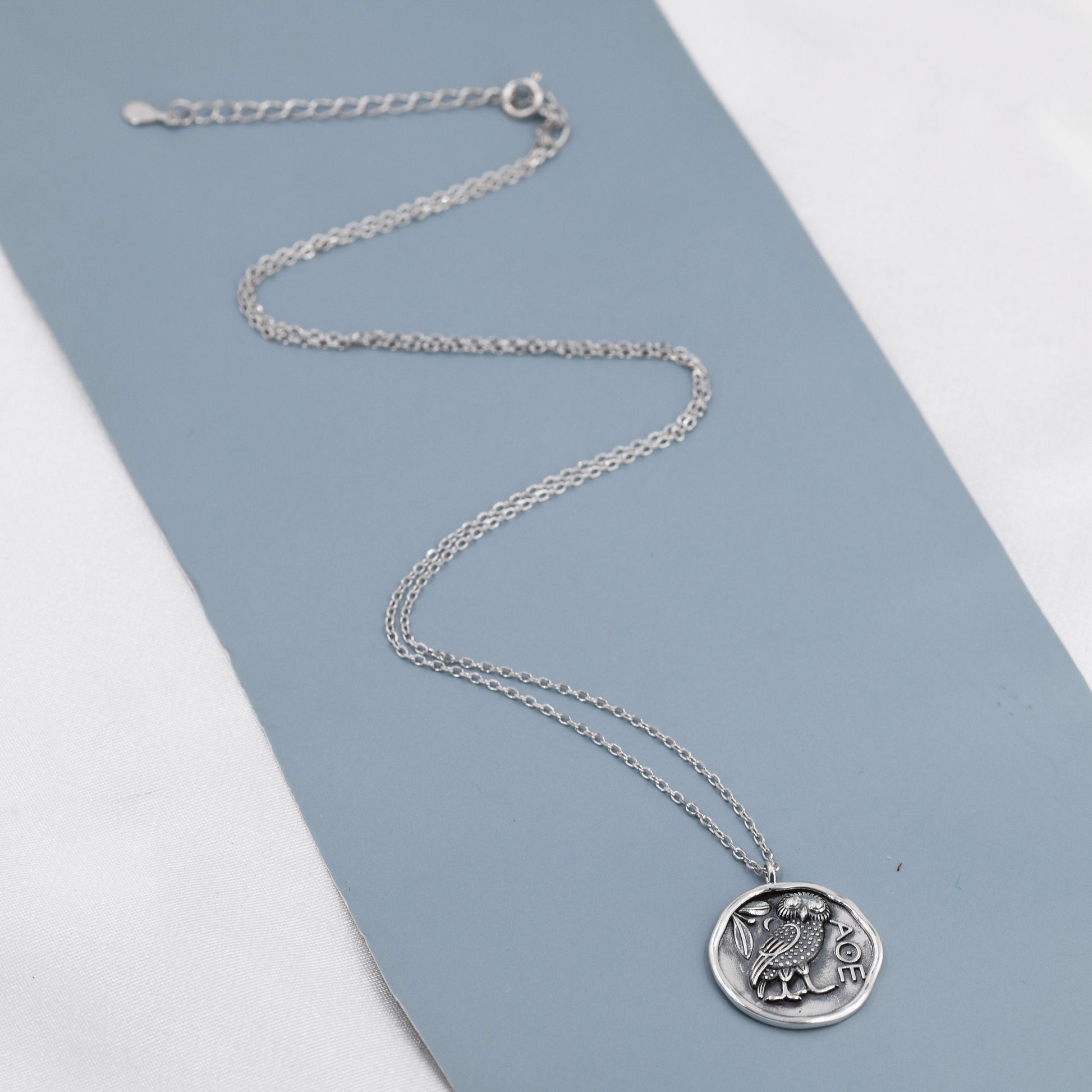 Sterling Silver Greek Coin Pendant Necklace - Owl Coin Necklace , Owl of Athena Coin Necklace in Silver, Ancient Greek Coin Inspired, Bird Necklace