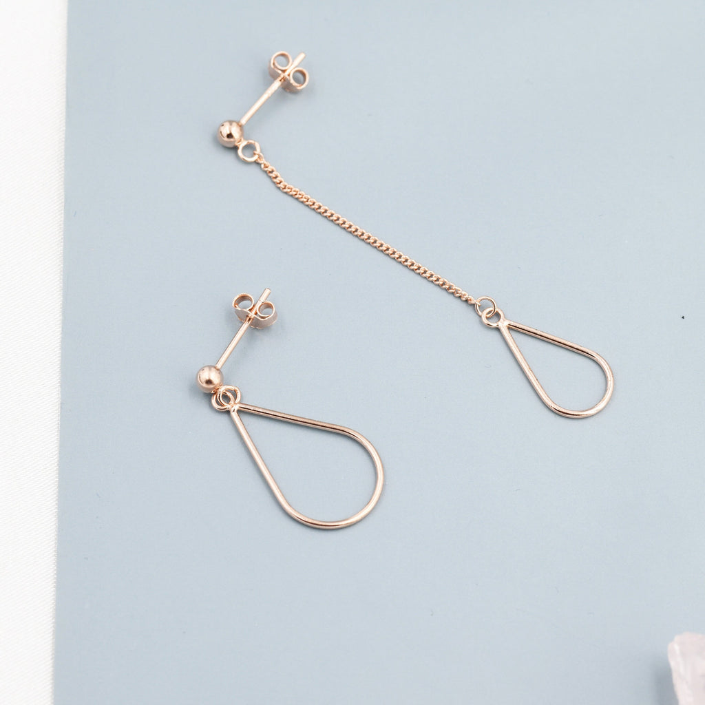 Sterling Silver Mismatched Droplet Stud Drop Earrings, Silver, Gold or Rose Gold, Minimalist Geometric Design, Asymmetric Earrings