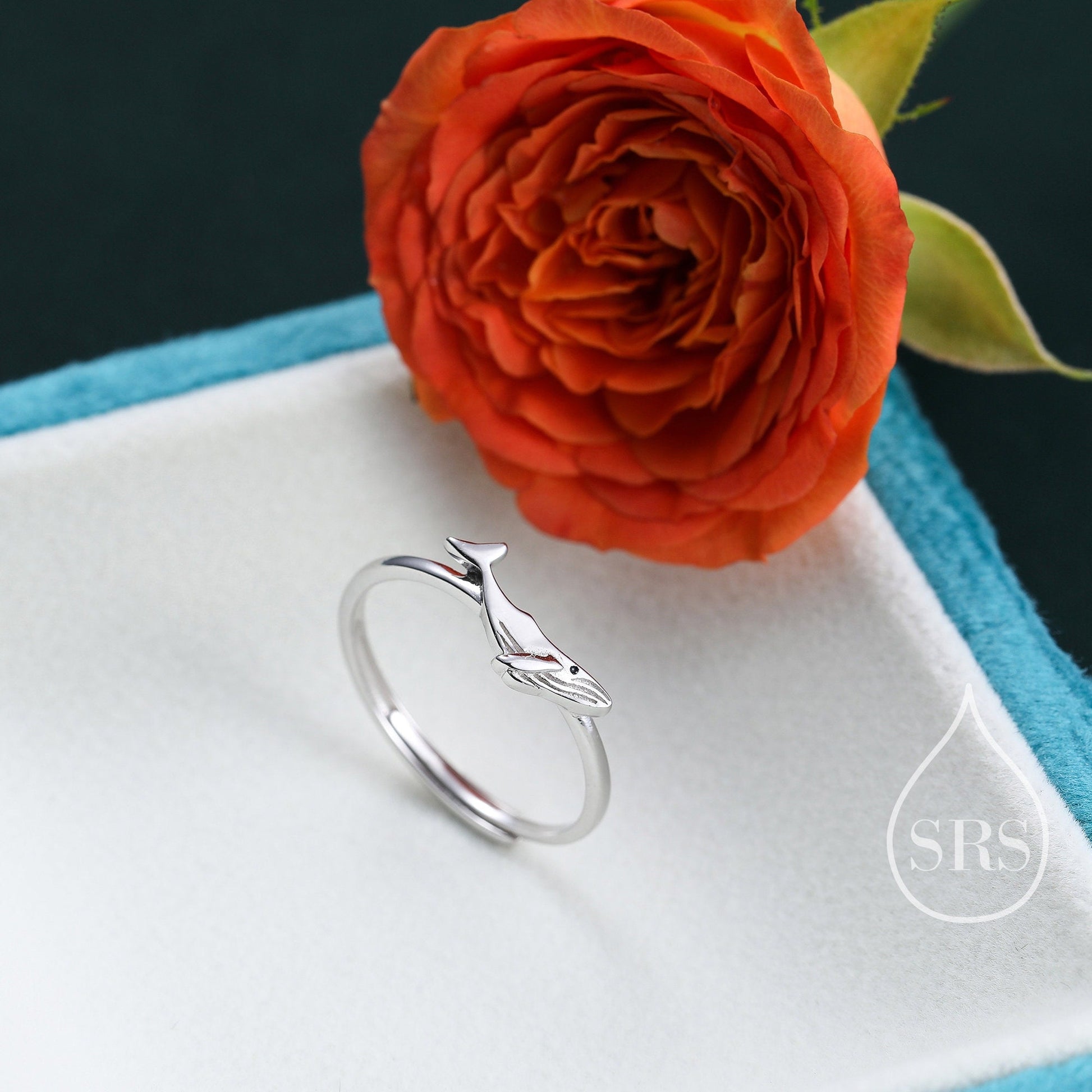 Sterling Silver Whale Ring, Adjustable Size, Whale Fish Ring, Dainty and Delicate