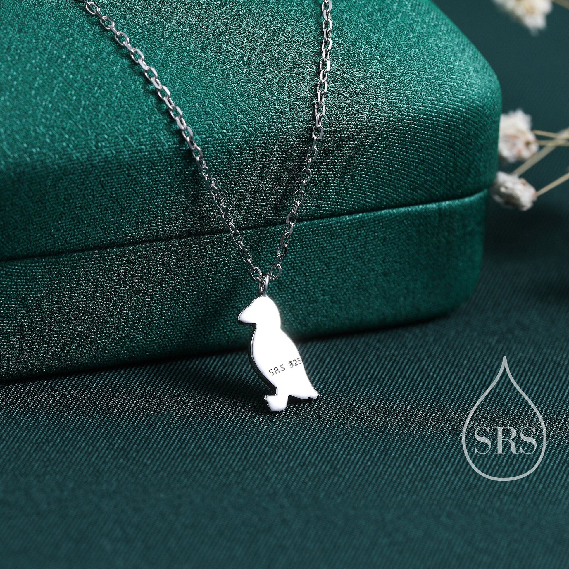 Puffin Bird Pendant Necklace in Sterling Silver, Cute Bird Necklace, Silver Bird Necklace