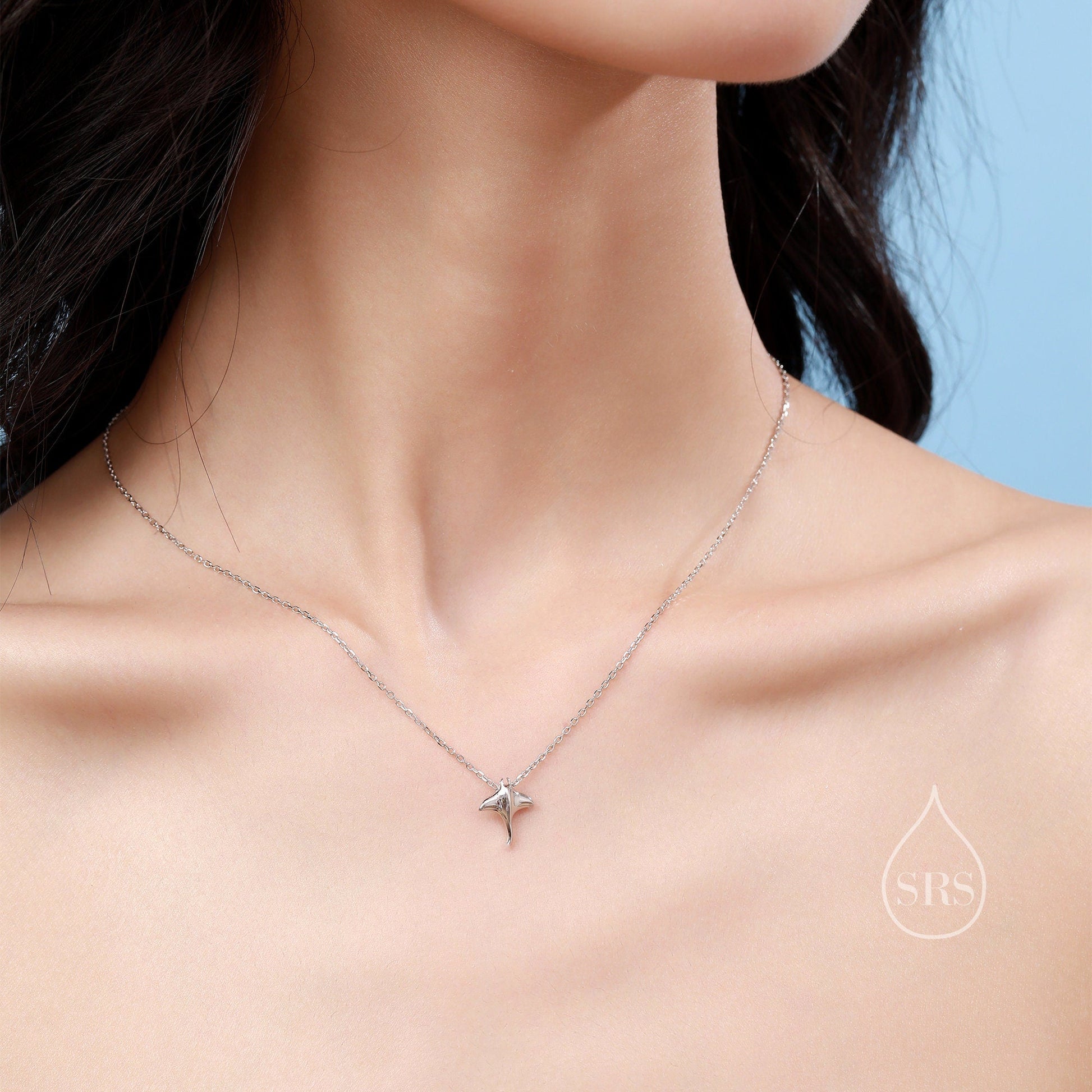 Manta Ray Pendant Necklace in Sterling Silver,  Ray Fish Necklace, Stingray Necklace