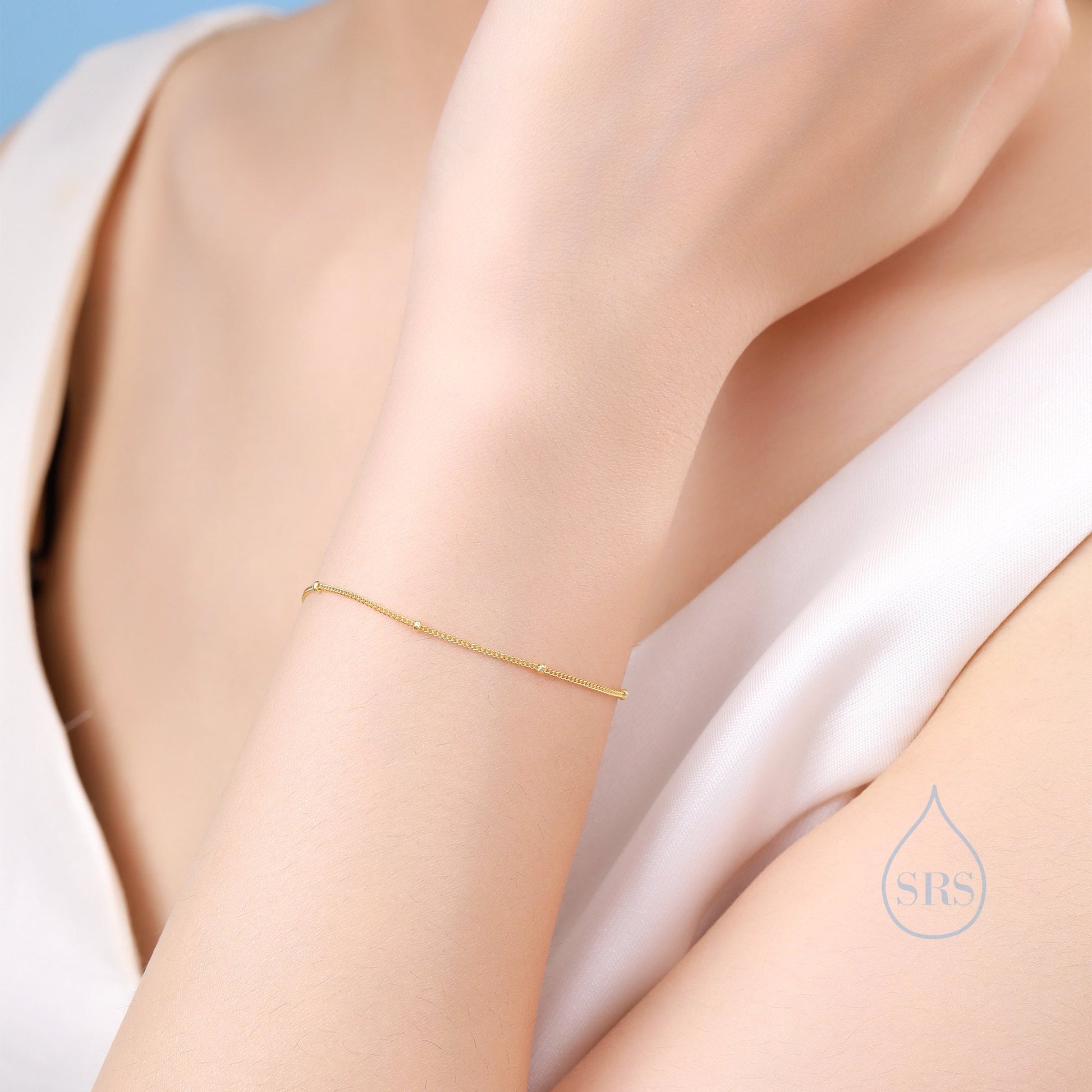 Skinny Satellite Chain Bracelet/Anklet in Sterling Silver in Sterling Silver, Silver or Gold,  Single Layer Bracelet, Minimalist Bracelet