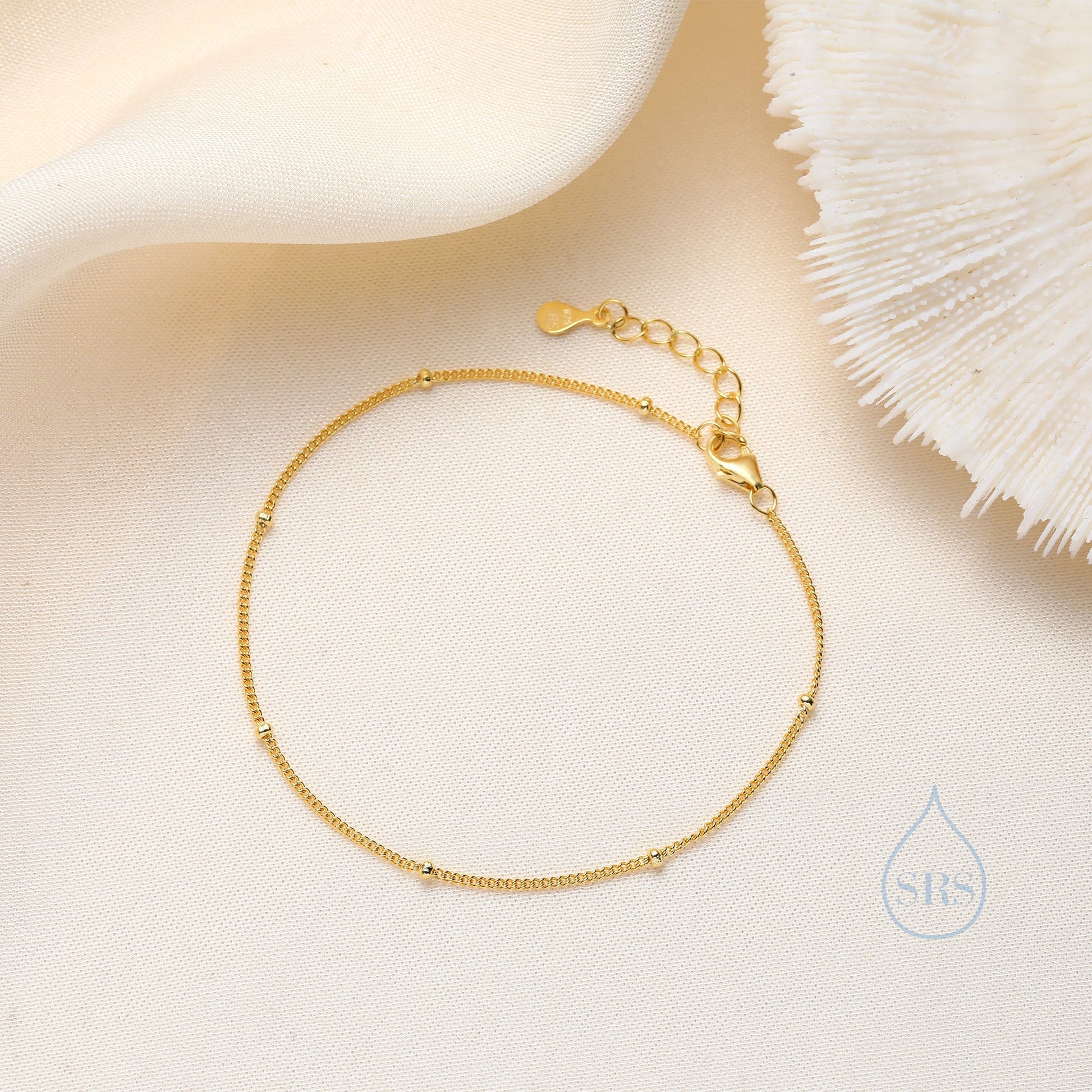 Skinny Satellite Chain Bracelet/Anklet in Sterling Silver in Sterling Silver, Silver or Gold,  Single Layer Bracelet, Minimalist Bracelet