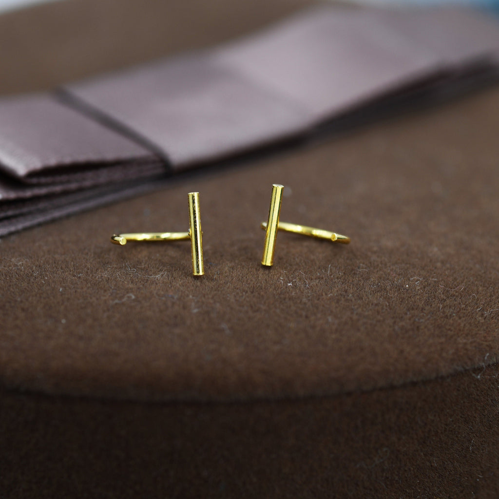 Minimalist Ball or Bar Huggie Hoop Threader Earrings in Sterling Silver, Silver or Gold, Bar Pull Through Open Hoop Earrings