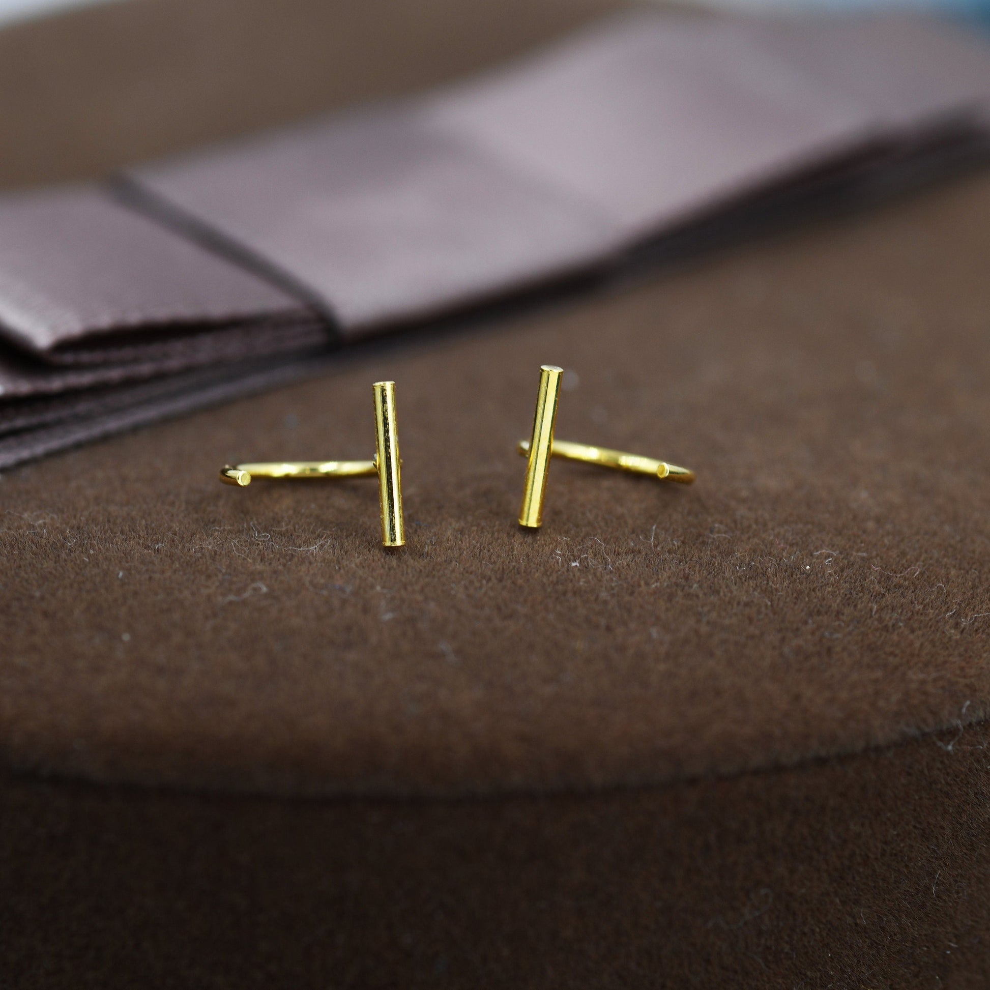 Minimalist Ball or Bar Huggie Hoop Threader Earrings in Sterling Silver, Silver or Gold, Bar Pull Through Open Hoop Earrings