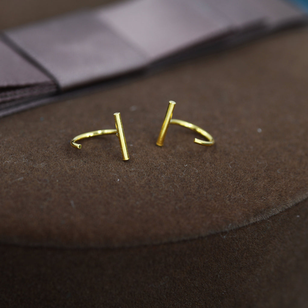 Minimalist Ball or Bar Huggie Hoop Threader Earrings in Sterling Silver, Silver or Gold, Bar Pull Through Open Hoop Earrings