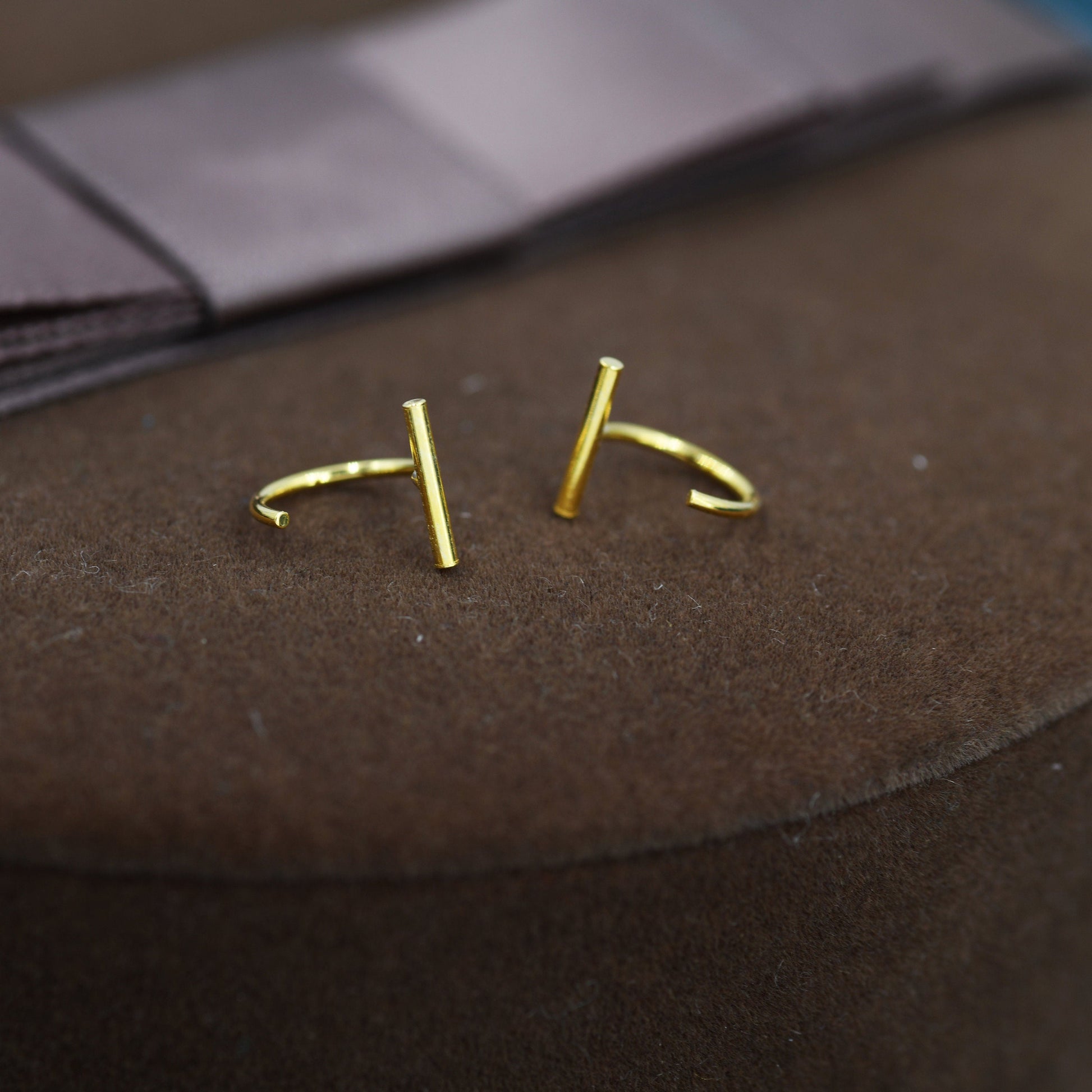 Minimalist Ball or Bar Huggie Hoop Threader Earrings in Sterling Silver, Silver or Gold, Bar Pull Through Open Hoop Earrings