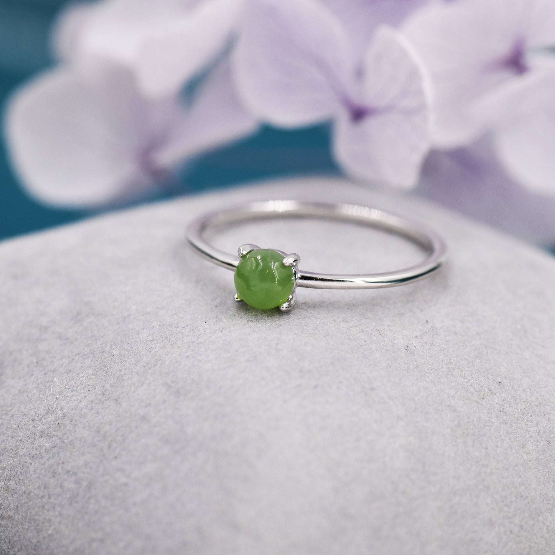 Genuine Green Jade  Ring in Sterling Silver, US 5 - 8, Natural Jade Ring, Tiny Jade Ring? 4mm Jade Ring