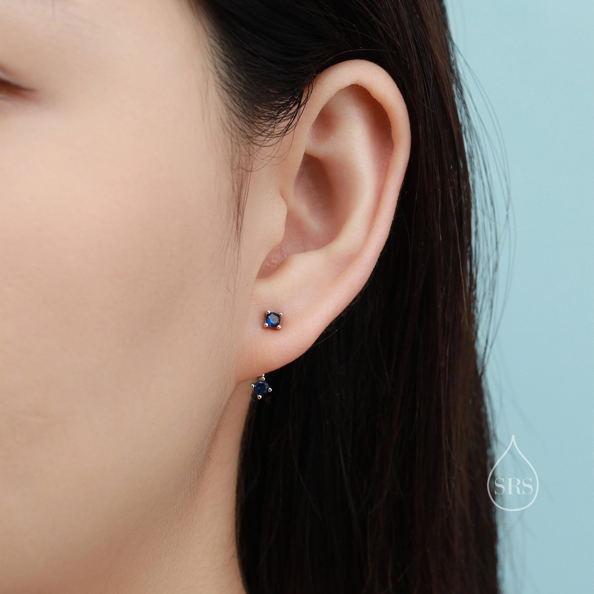 Double Black CZ Ear Jacket in Sterling Silver,  Silver or Gold, Front and Back Earrings, Two Part Earrings
