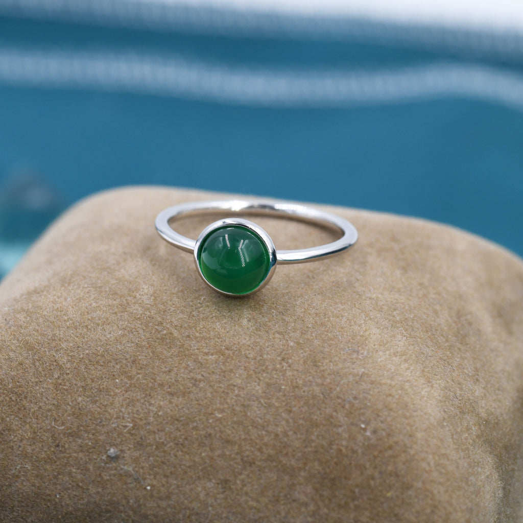 Genuine Green Onyx Ring in Sterling Silver, US 5 - 8, Natural Onyx Ring, Tiny Jade Ring?6mm Onyx Stone