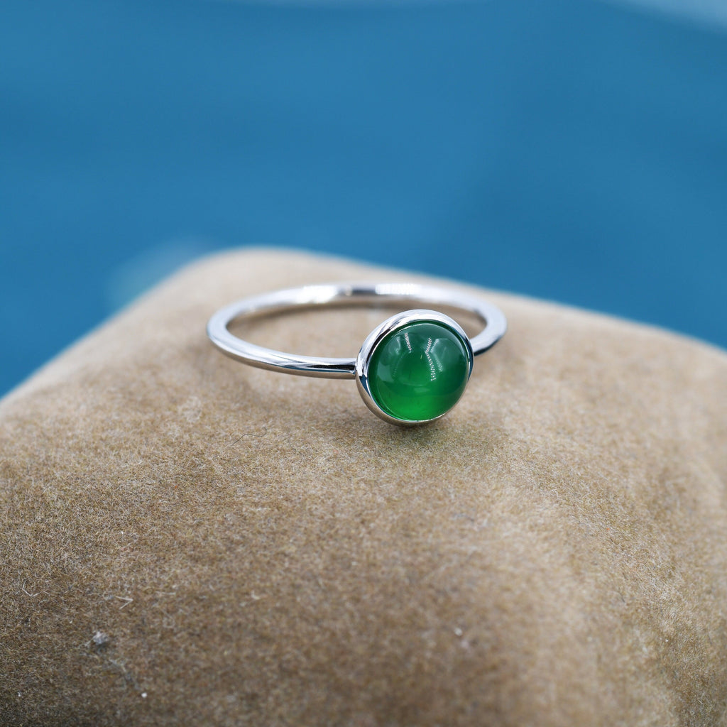 Genuine Green Onyx Ring in Sterling Silver, US 5 - 8, Natural Onyx Ring, Tiny Jade Ring?6mm Onyx Stone