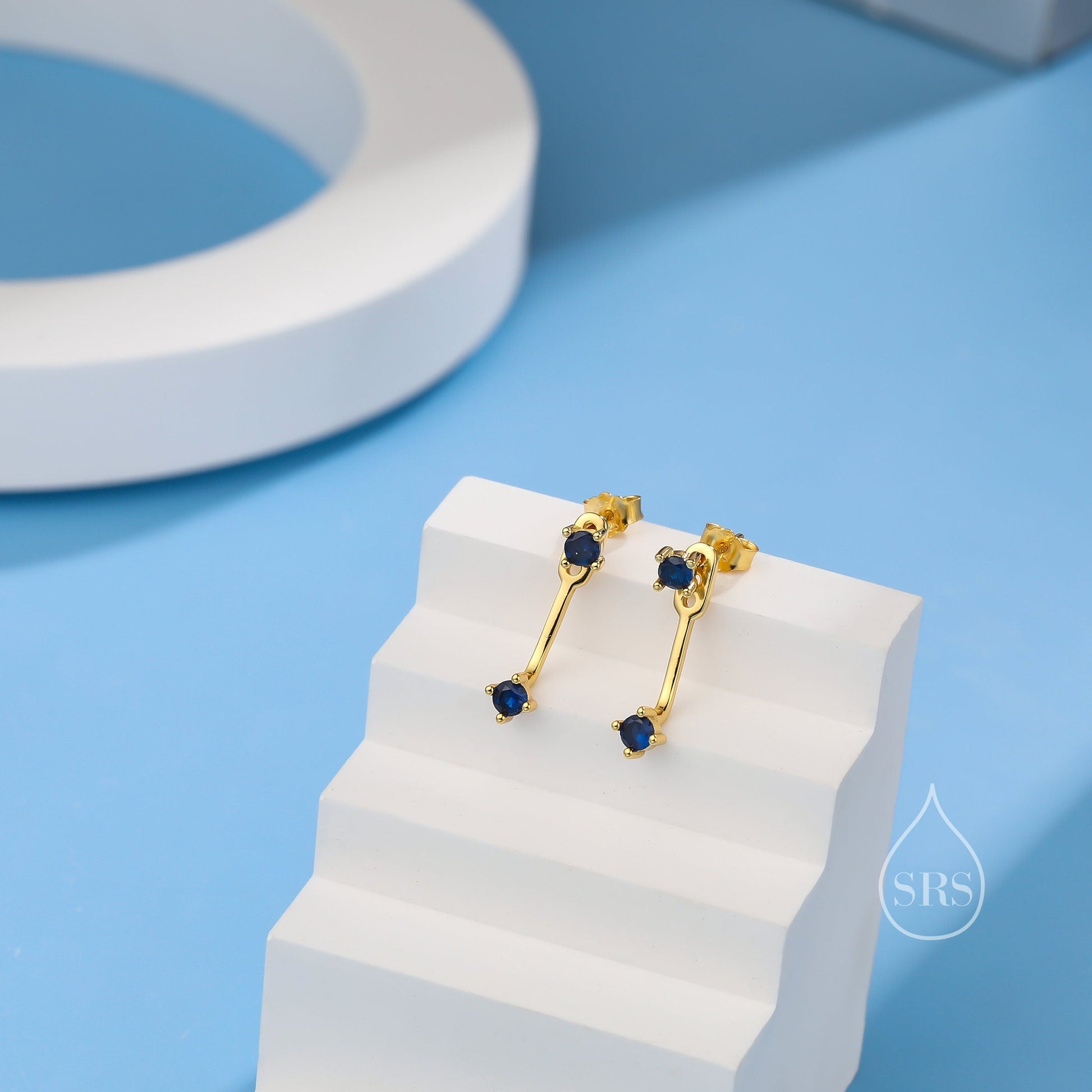Double CZ Ear Jacket in Sterling Silver, Two Way Earrings, Silver or Gold, Front and Back Earrings, Two Part Earrings