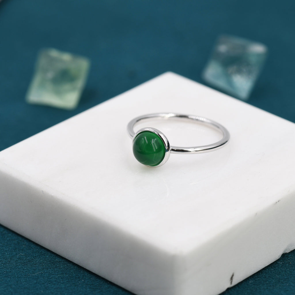 Genuine Green Onyx Ring in Sterling Silver, US 5 - 8, Natural Onyx Ring, Tiny Jade Ring?6mm Onyx Stone