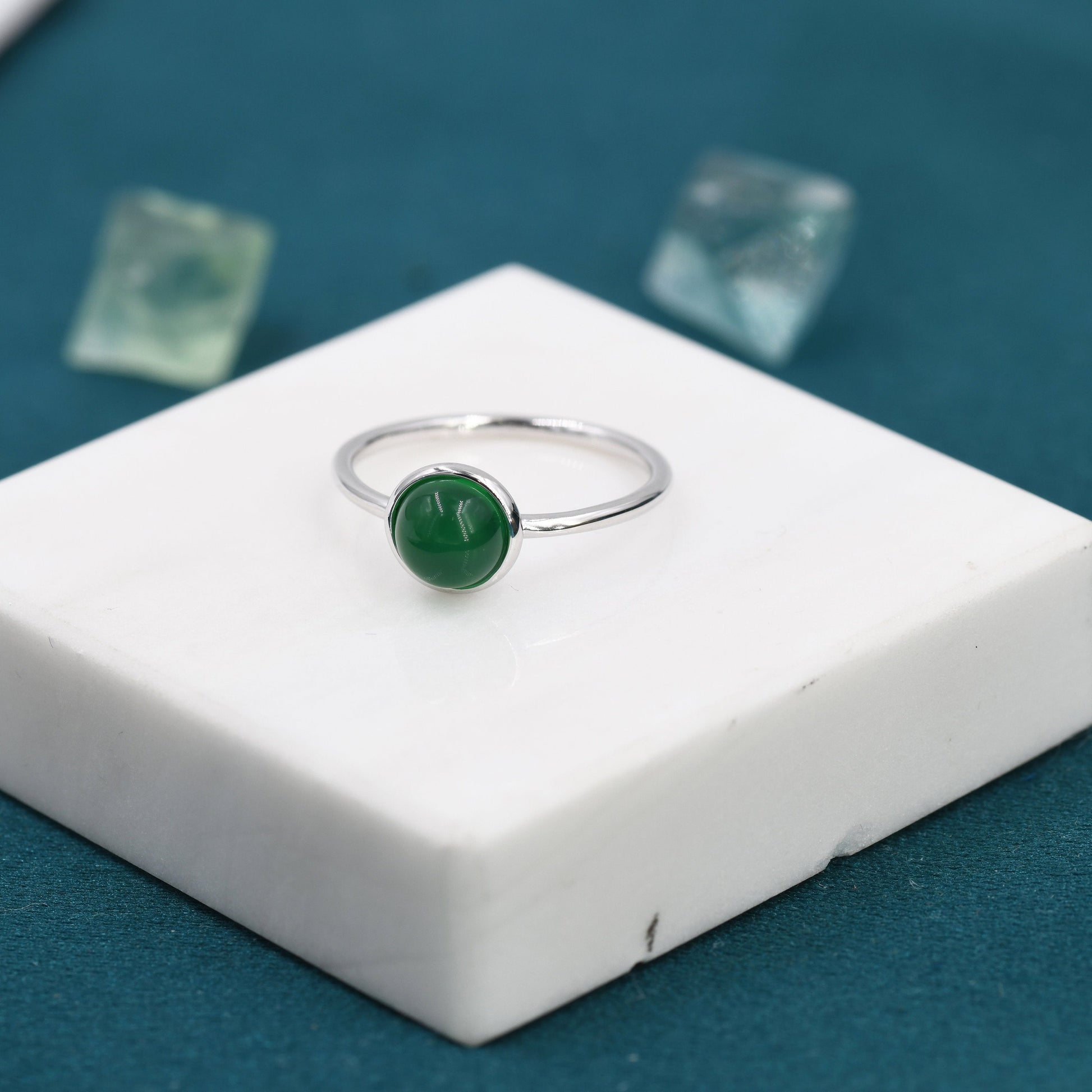 Genuine Green Onyx Ring in Sterling Silver, US 5 - 8, Natural Onyx Ring, Tiny Jade Ring?6mm Onyx Stone