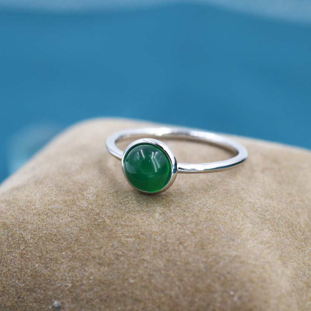 Genuine Green Onyx Ring in Sterling Silver, US 5 - 8, Natural Onyx Ring, Tiny Jade Ring?6mm Onyx Stone