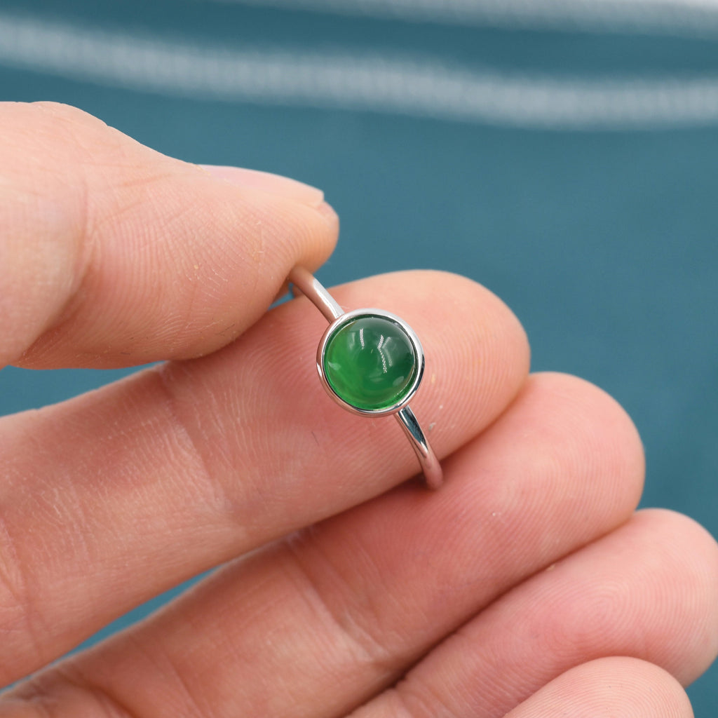 Genuine Green Onyx Ring in Sterling Silver, US 5 - 8, Natural Onyx Ring, Tiny Jade Ring?6mm Onyx Stone