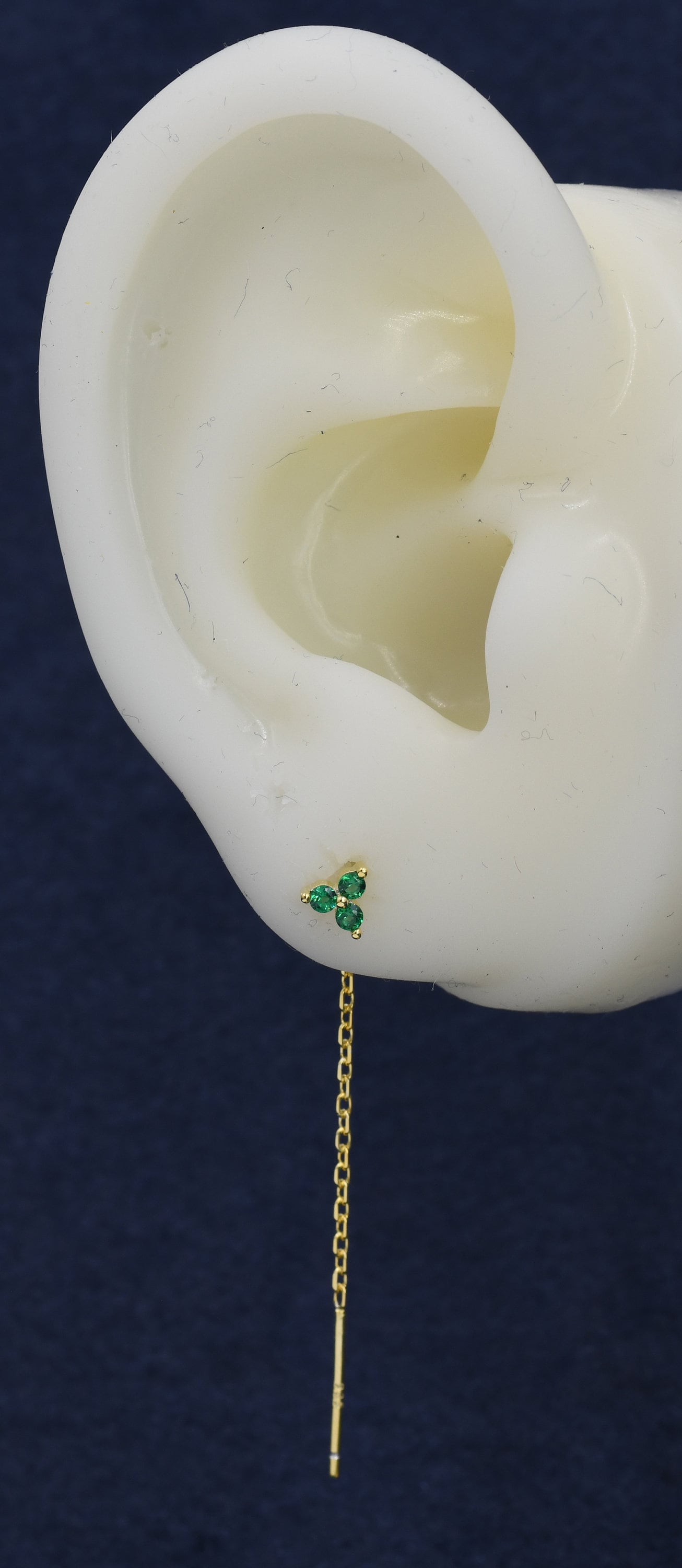 Emerald Green CZ Trio Flower Threader Earrings in Sterling Silver, Silver or Gold, Three Dot Crystal Ear Threaders, Flower CZ Earrings