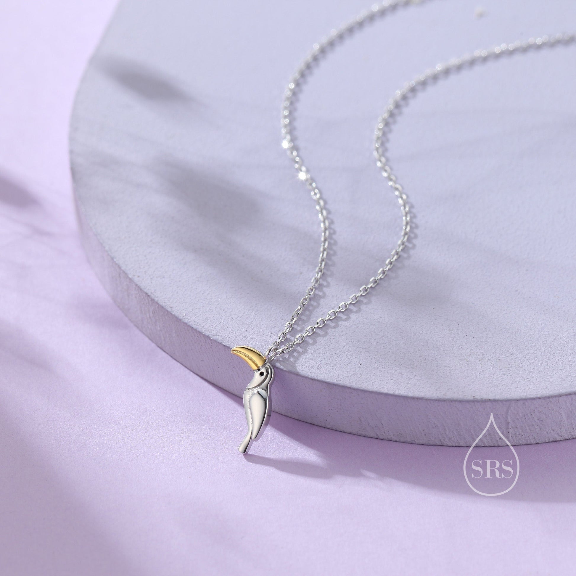Tiny Toucan Bird Pendant Necklace in Sterling Silver, Cute Bird Necklace, Silver Bird Necklace