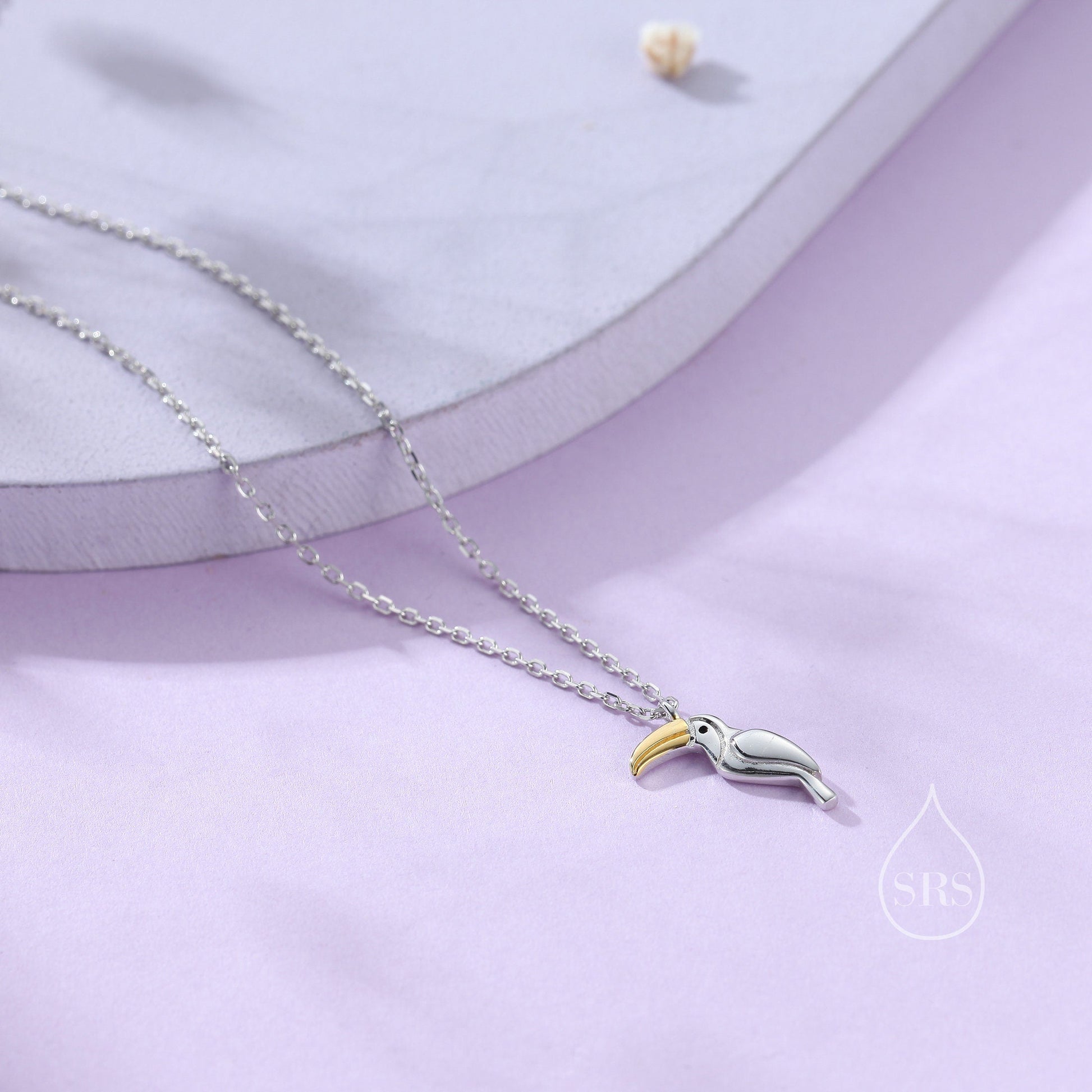 Tiny Toucan Bird Pendant Necklace in Sterling Silver, Cute Bird Necklace, Silver Bird Necklace