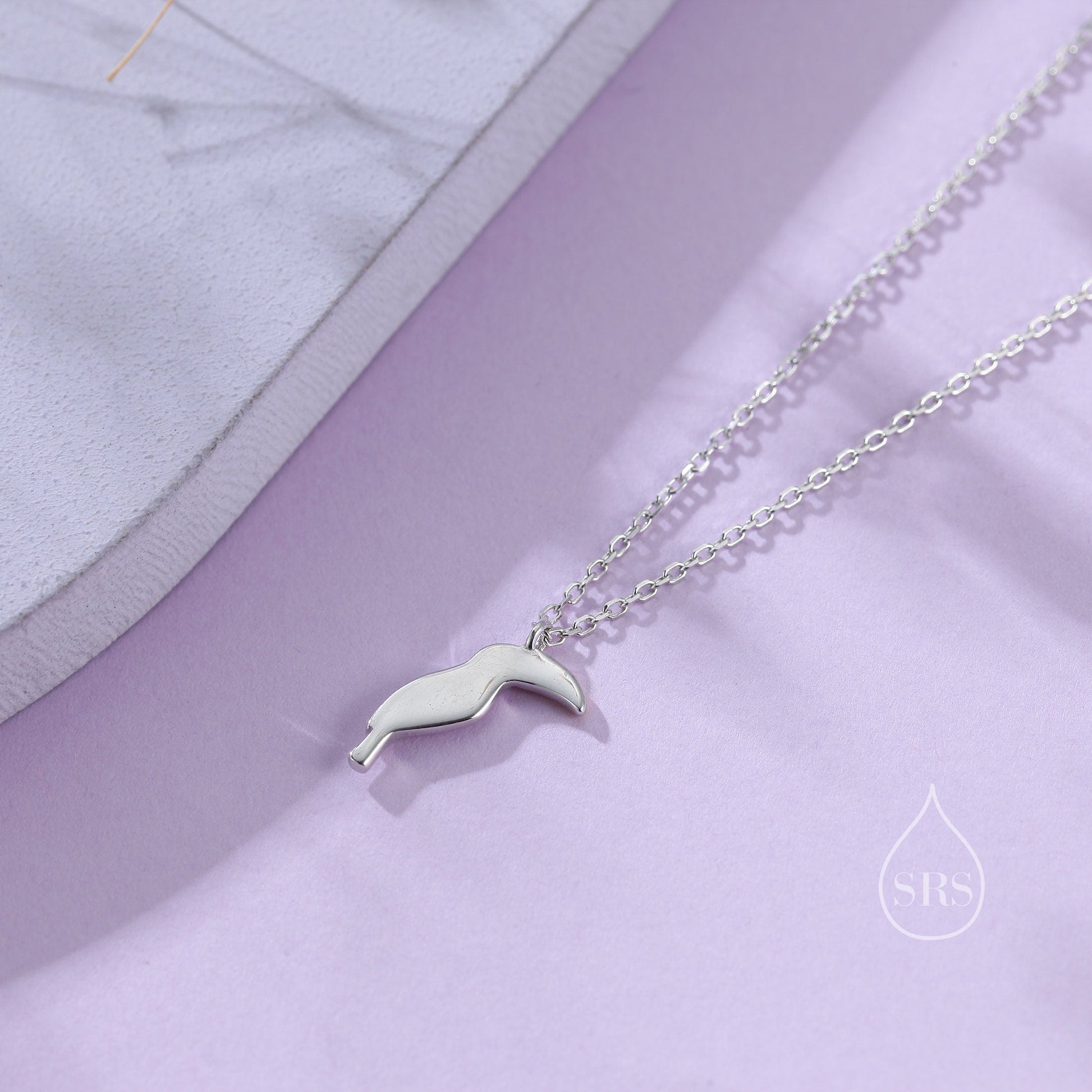 Tiny Toucan Bird Pendant Necklace in Sterling Silver, Cute Bird Necklace, Silver Bird Necklace