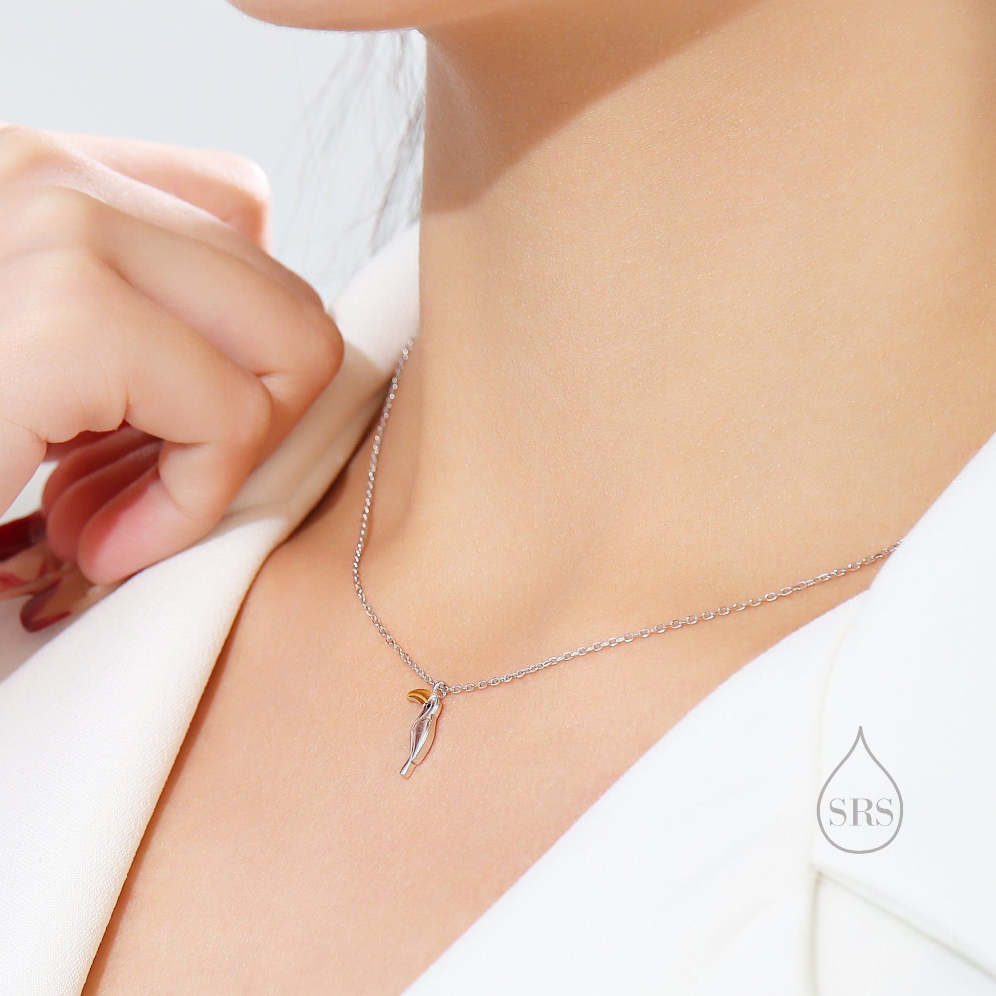 Tiny Toucan Bird Pendant Necklace in Sterling Silver, Cute Bird Necklace, Silver Bird Necklace