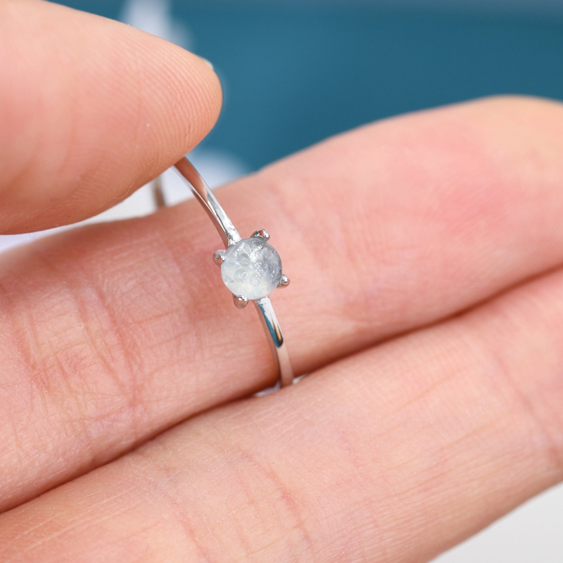 Genuine Aquamarine Stone Ring in Sterling Silver, US 5 - 8, Natural Aquamarine Ring, March Birthstone Ring