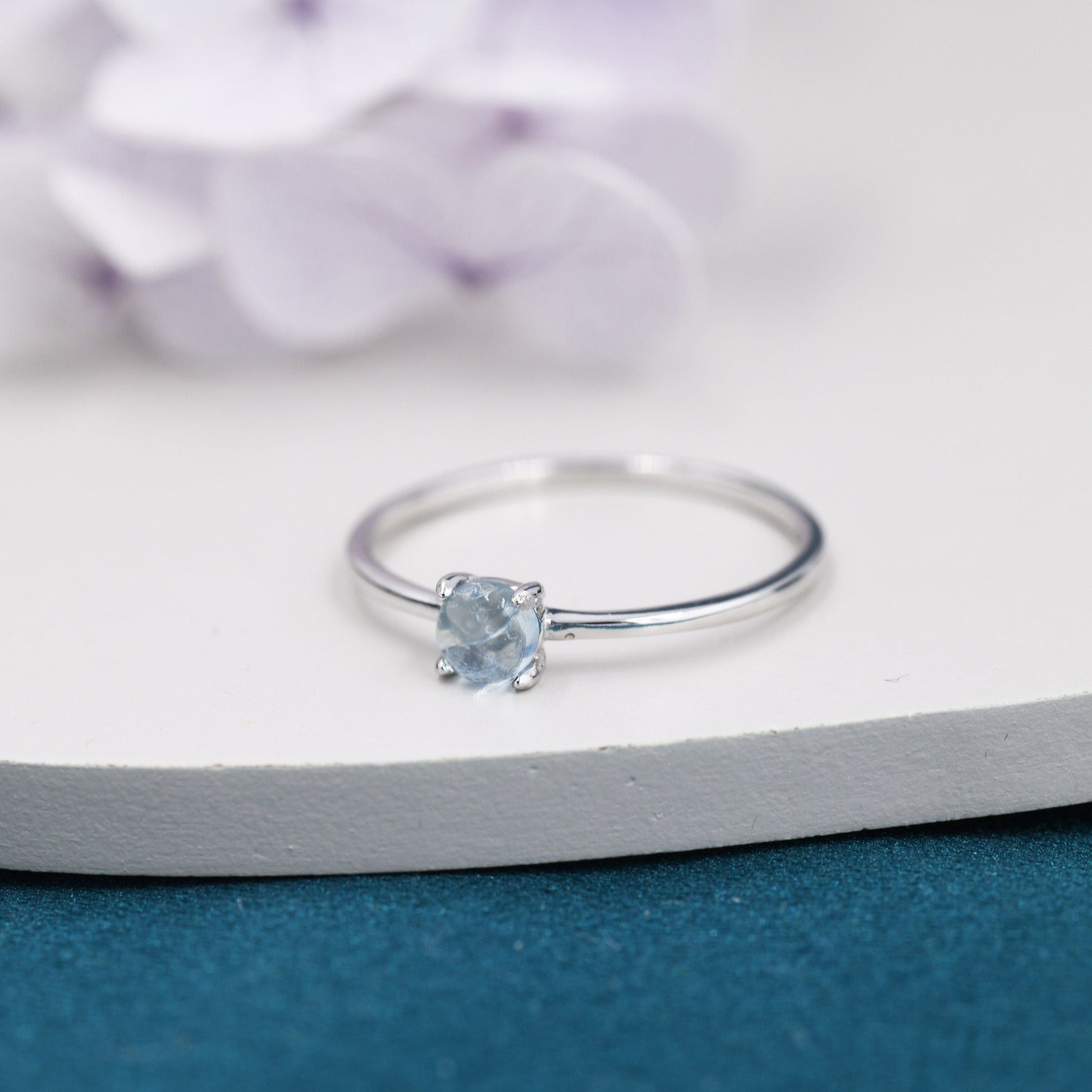 Genuine Aquamarine Stone Ring in Sterling Silver, US 5 - 8, Natural Aquamarine Ring, March Birthstone Ring