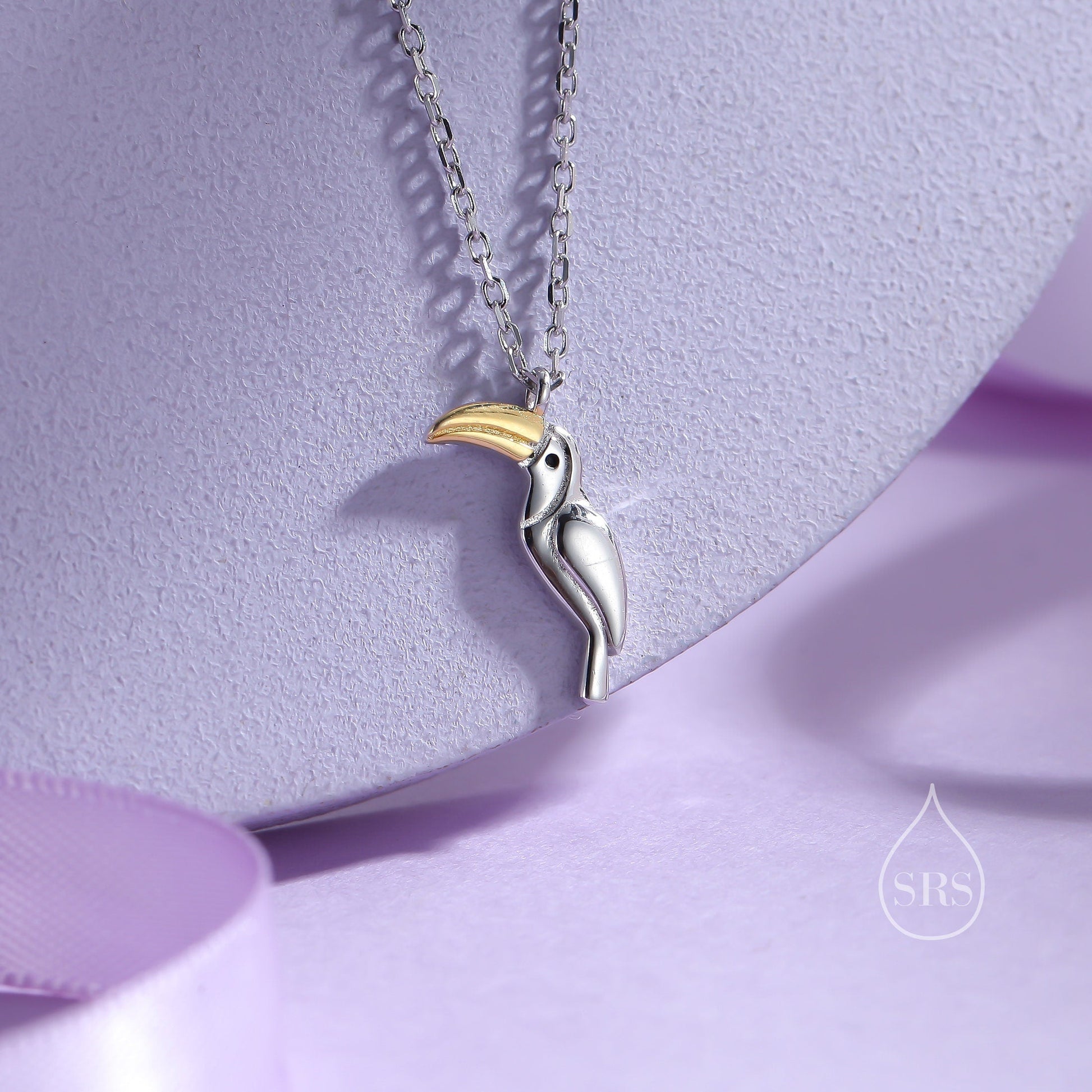 Tiny Toucan Bird Pendant Necklace in Sterling Silver, Cute Bird Necklace, Silver Bird Necklace