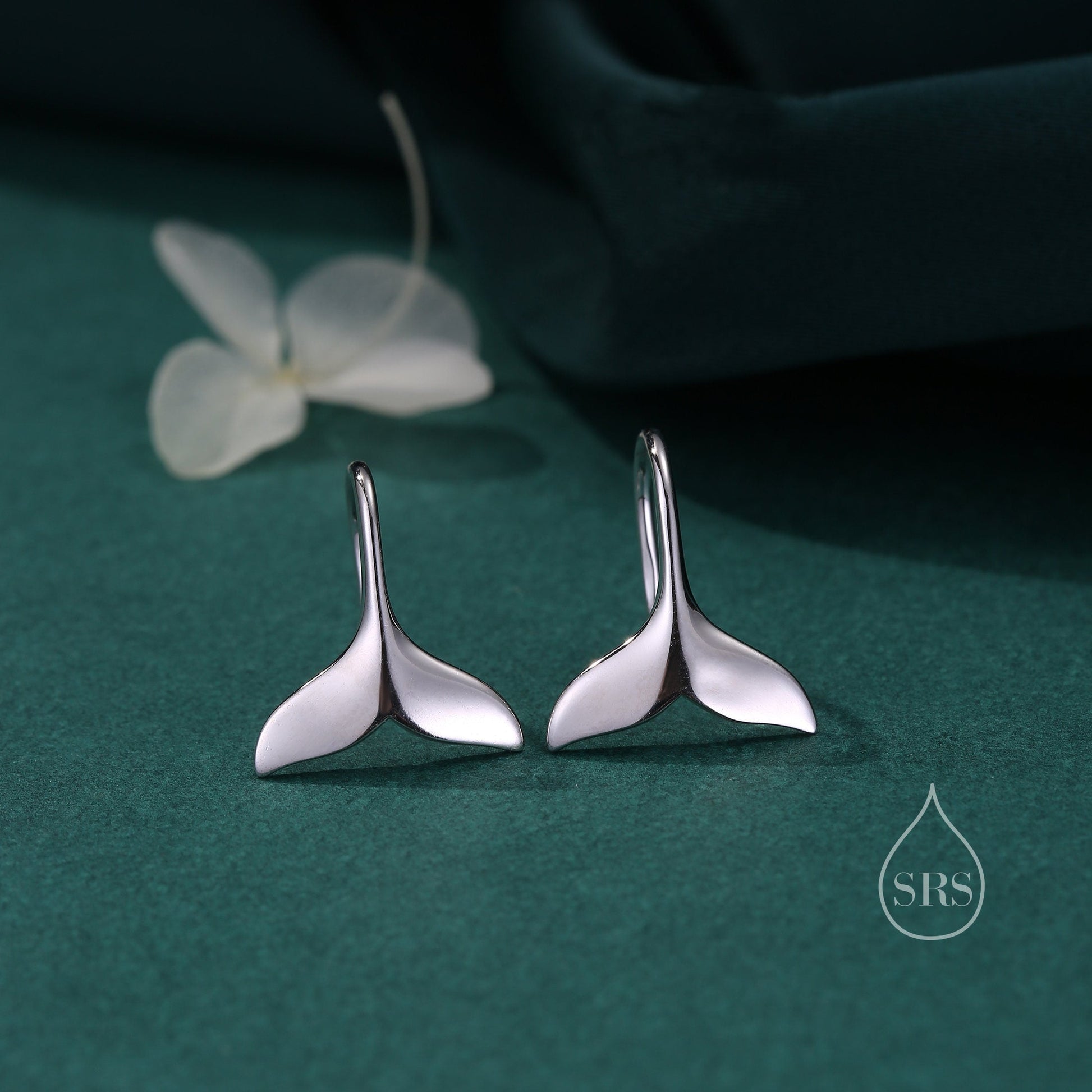 Whale Tail Drop Hook Earrings in Sterling Silver, Silver or Gold or Rose Gold, Fish Tail Earrings, Fish Earrings, Silver Fish Earring