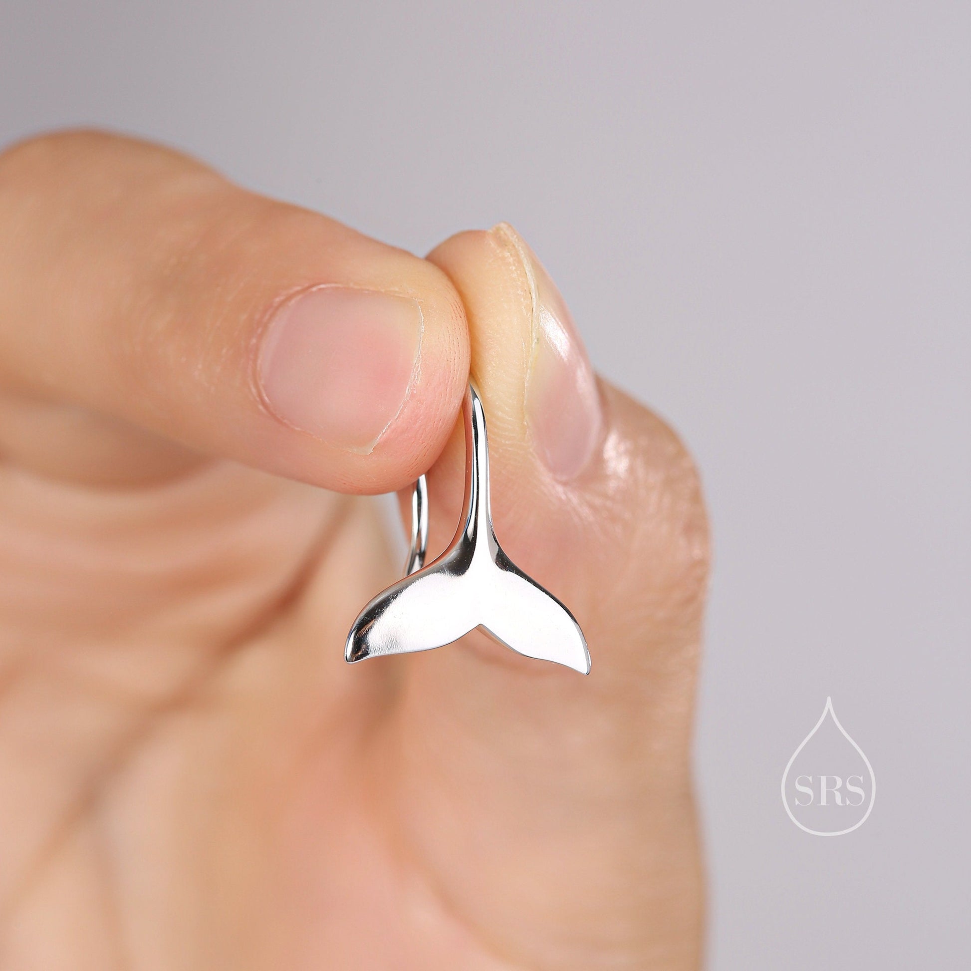Whale Tail Drop Hook Earrings in Sterling Silver, Silver or Gold or Rose Gold, Fish Tail Earrings, Fish Earrings, Silver Fish Earring