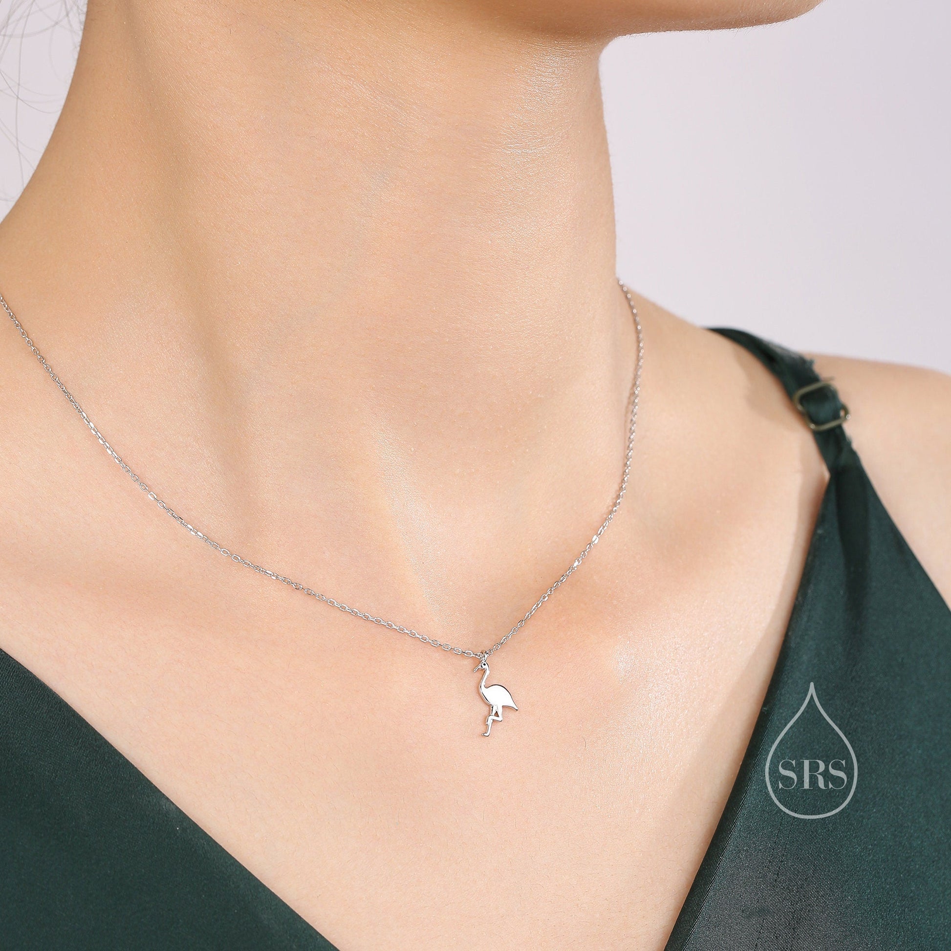 Flamingo Pendant Necklace in Sterling Silver, Flamingo Bird Necklace, Silver or Rose Gold - Cute Quirky and Fun Jewellery