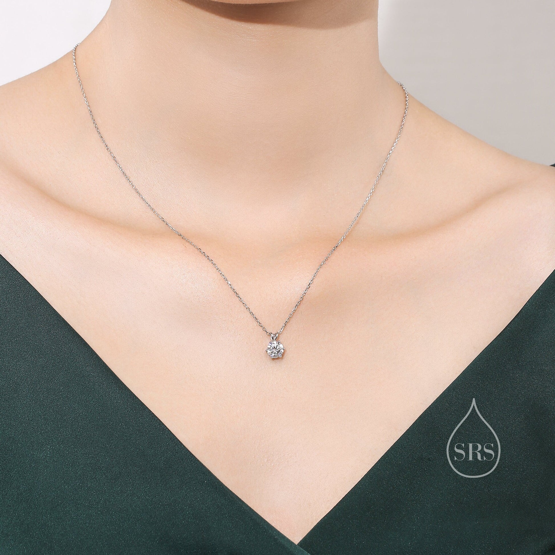 1 Carat Moissanite Diamond Classic Single Stone Pendant Necklace in Sterling Silver, Genuine Moissanite Diamond, 18 inch chain