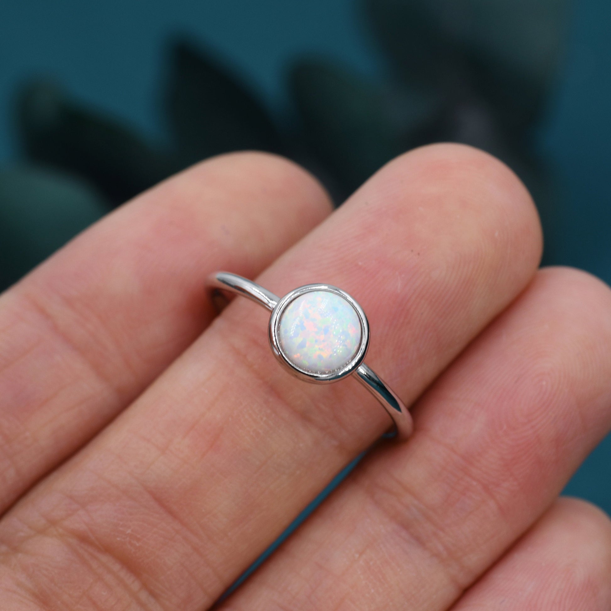 Sterling Silver Opal Ring,  US Size 5 6 7 8, Skinny Stacking Ring, White Opal, Midi Ring, Minimalist Geometric Ring